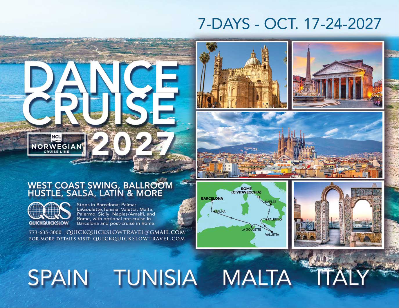 DANCE CRUISE 2027: Spain, Africa, Malta & Italy — SUN 17 – SUN 24 OCT 2027