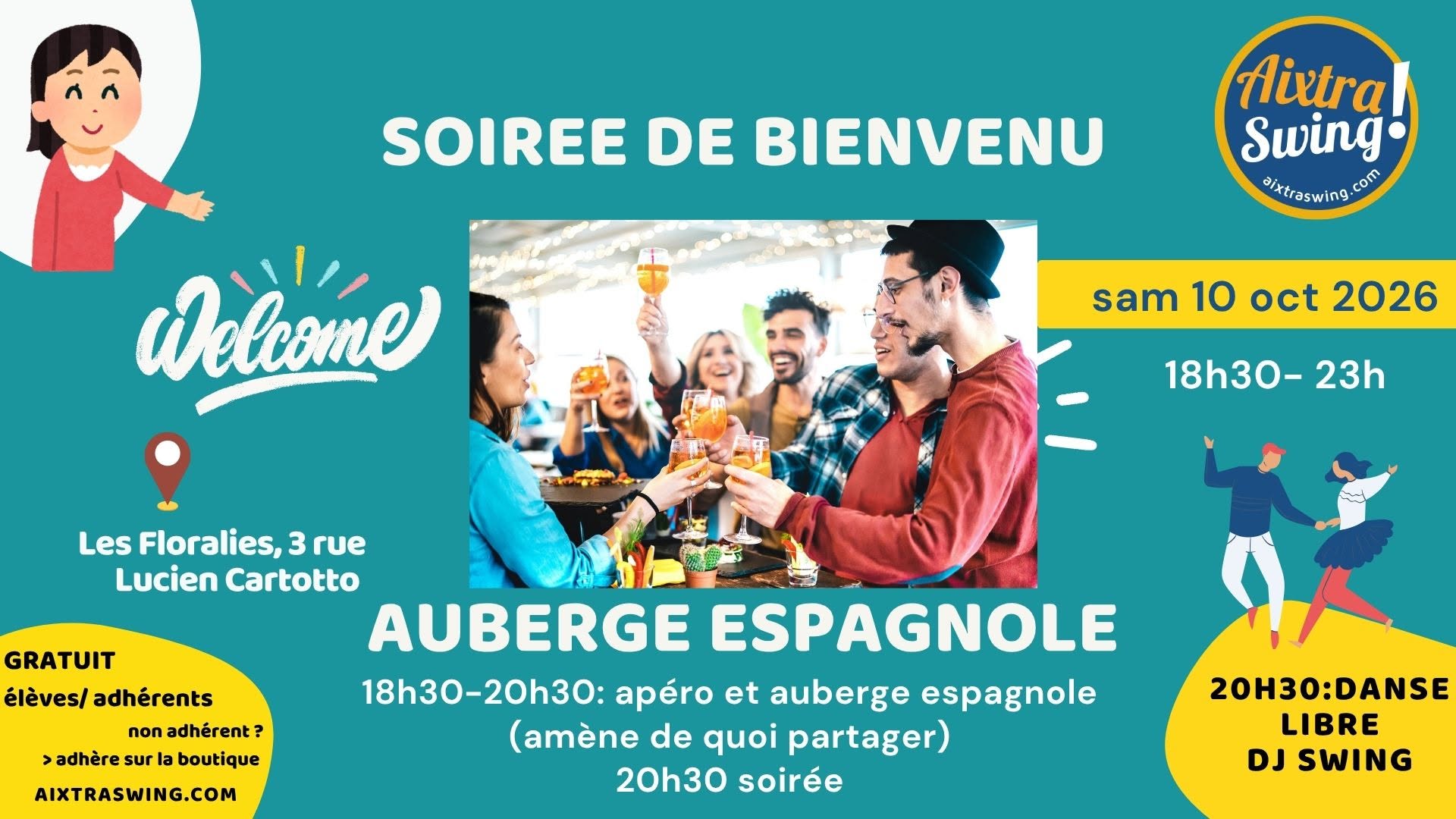 Auberge espagnole de bienvenue et soirée swing — SAT 10 OCT
