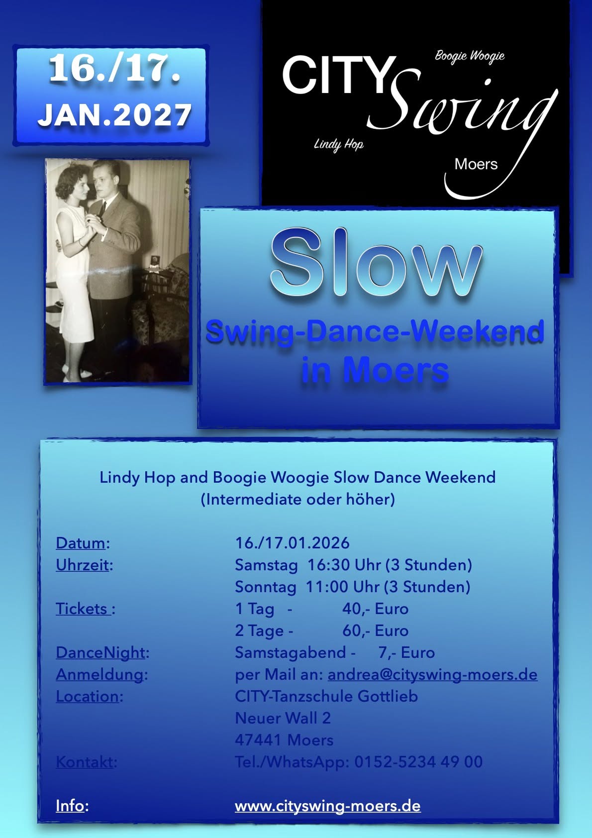 Slow Swing Dance Weekend in Moers (Lindy Hop / Boogie Woogie) — SAT 16 – SUN 17 JAN 2027
