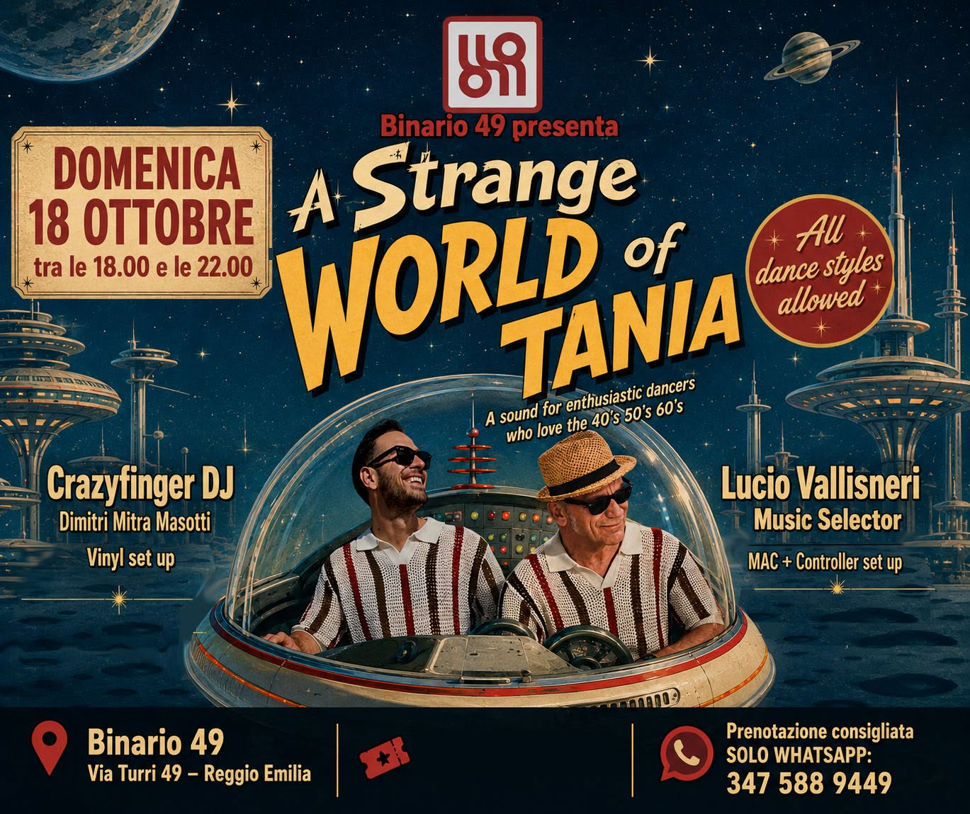 A strange WORLD of TANIA @ BINARIO 49 — Aperitivo Vintage o Retrò in REGGIO EMILIA🎶 — SUN 18 OCT