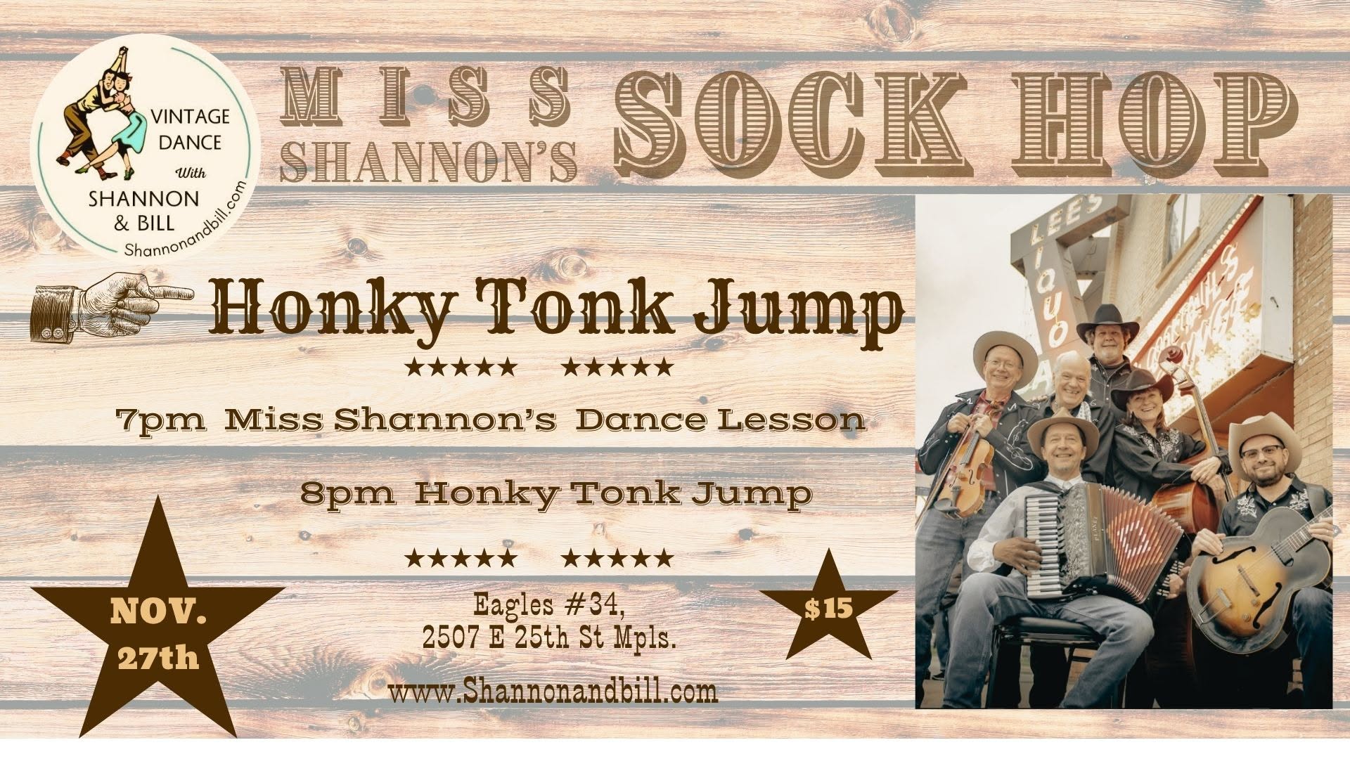 Honky-Tonk Jump at Miss Shannon's Sock Hop 11/27 — SAT 28 NOV