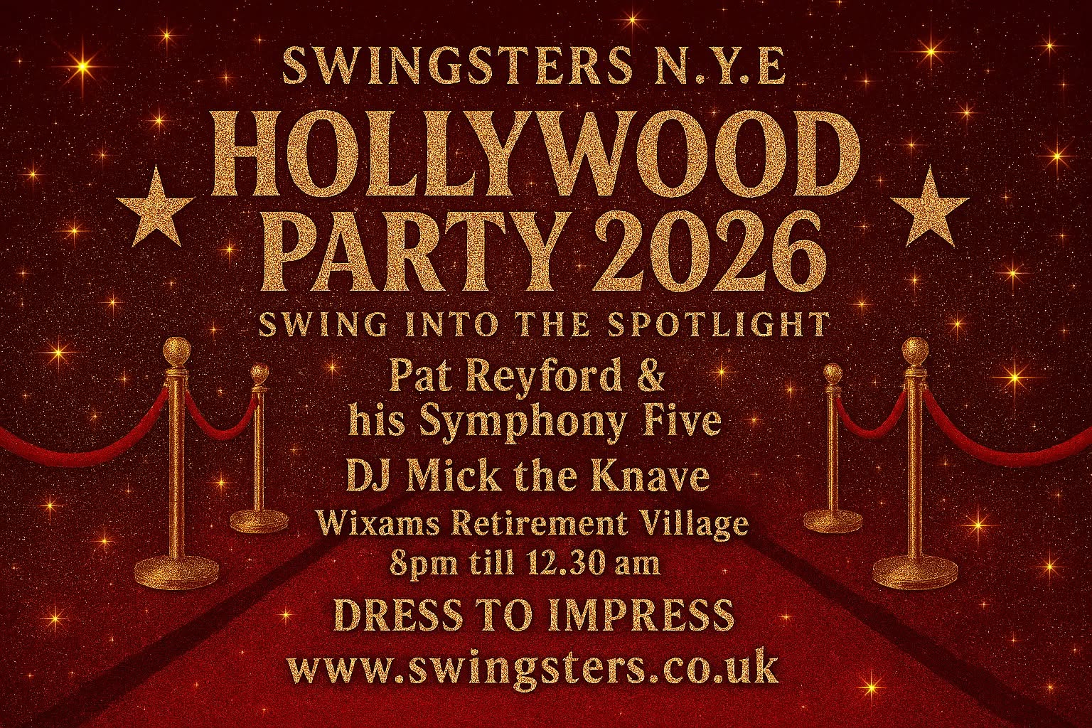 🎬✨ Swingsters N.Y.E. Hollywood Party 2026 ✨🎬 — THU 31 DEC