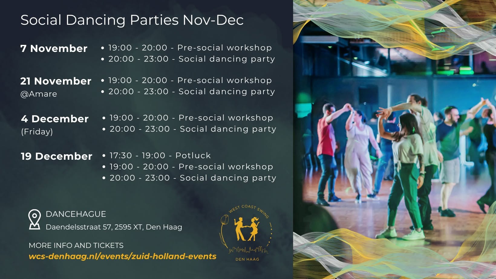 West Coast Swing Den Haag - Social Dancing Party (Christmas potluck dinner) β SAT 19 DEC