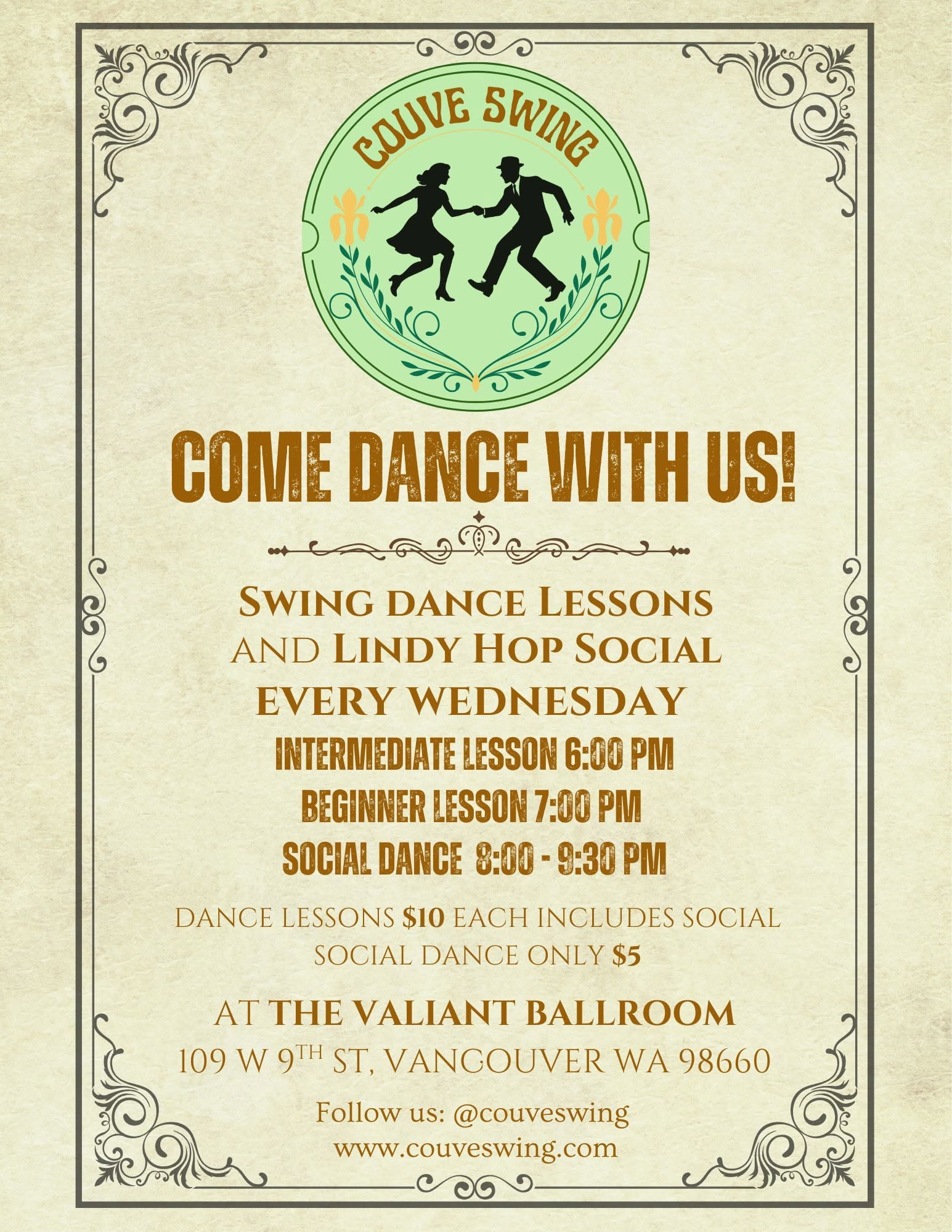 Couve Swing dance every Wednesday! — THU 7 JAN 2027