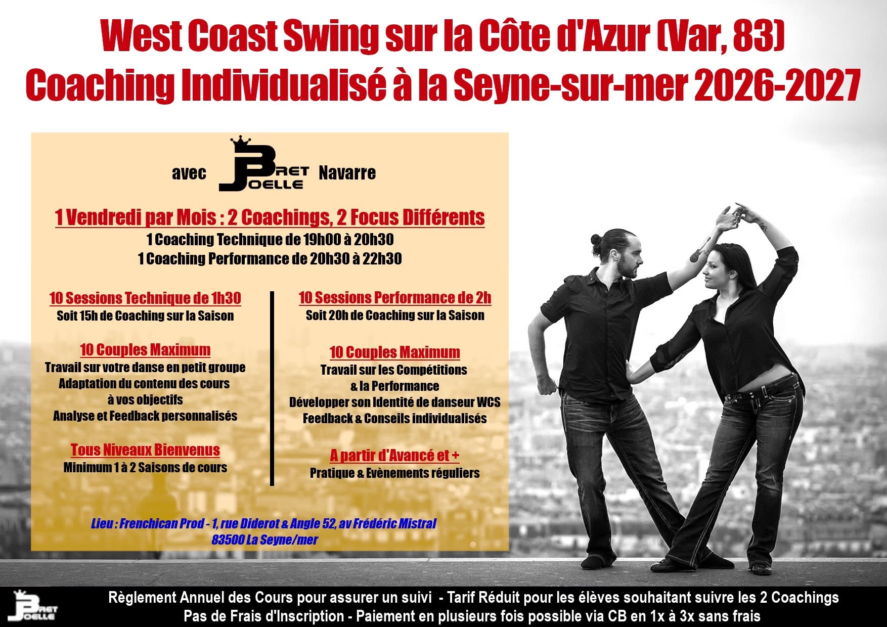 Cours West Coast Swing - Coaching Personnalisé avec Bret & Joëlle Navarre 2026-2027 - Var (83) — FRI 2 OCT