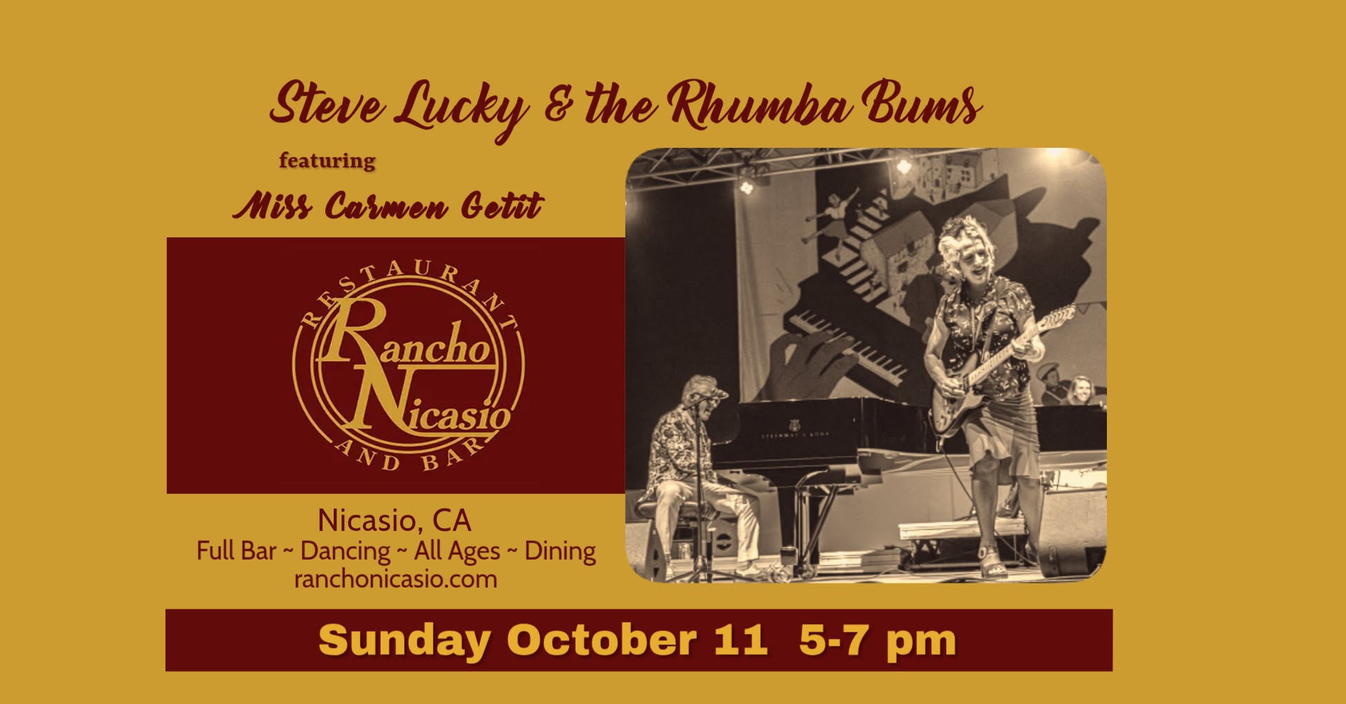 Steve Lucky & the Rhumba Bums at Rancho Nicasio, Marin County CA — MON 12 OCT