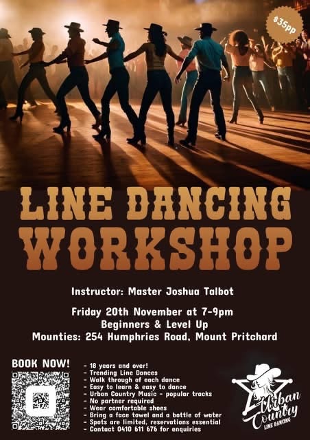 Line Dancing Workshop at Mounties — FRI 20 NOV