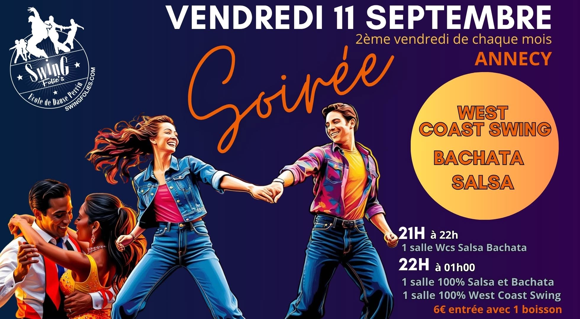 Soirée West Coast Swing - Salsa Bachata - 2 salles 2 ambiances — FRI 9 OCT