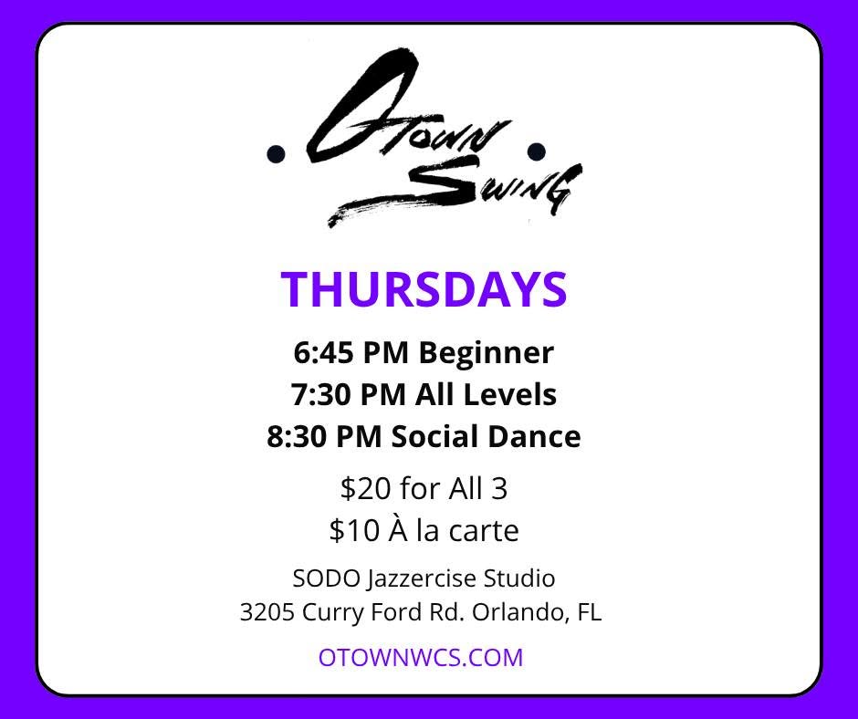 OTown Thursday Night West Coast Swing Class & Social Dance — THU 8 OCT