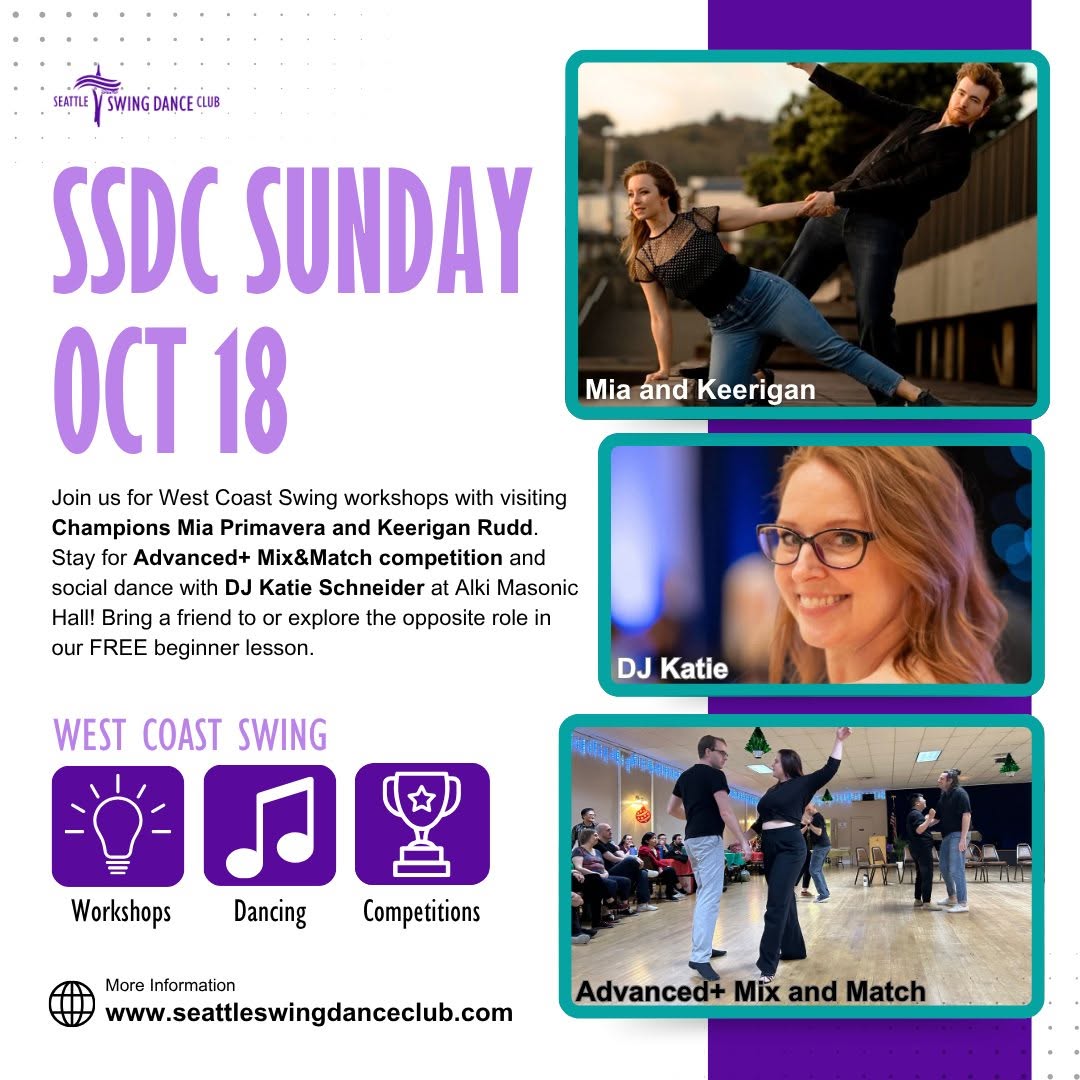 Seattle West Coast Swing Workshops with Champions Mia Primavera and Keerigan Rudd,DJ Katie Schneider — SUN 18 – MON 19 OCT