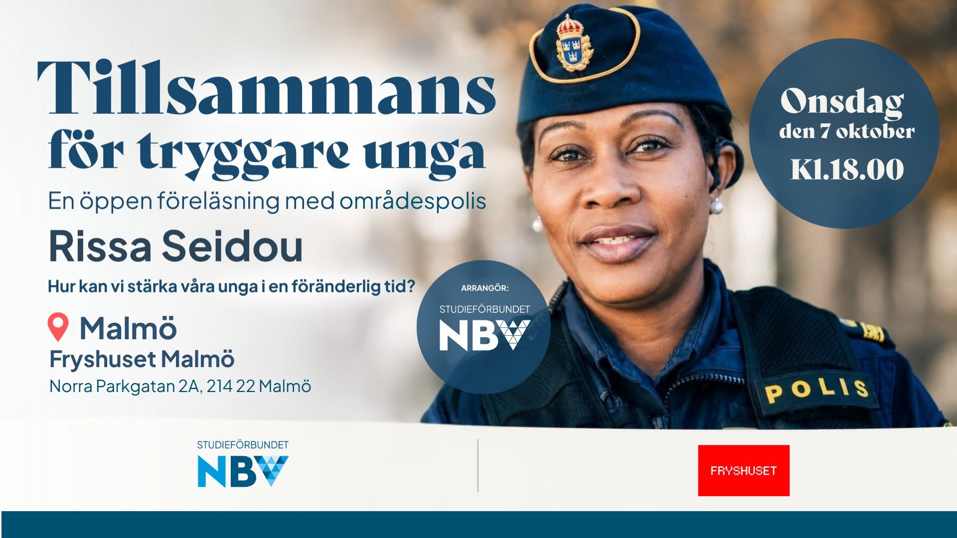 (Malmö) TILLSAMMANS - för tryggare unga: Föreläsning med Rissa Seidou — WED 7 OCT