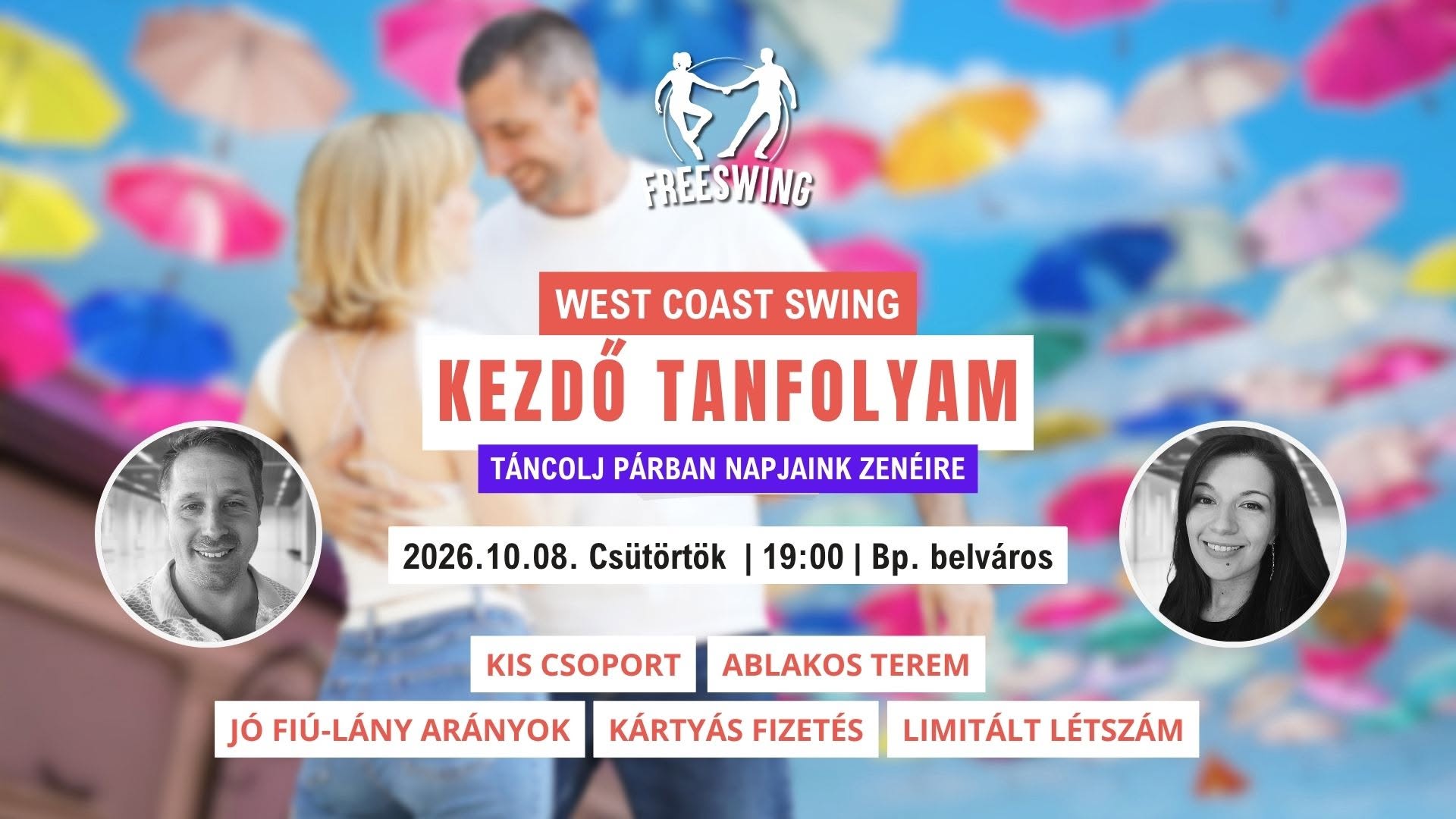 Kezdő West Coast Swing tanfolyam (Csütörtök 19:00) — THU 8 OCT