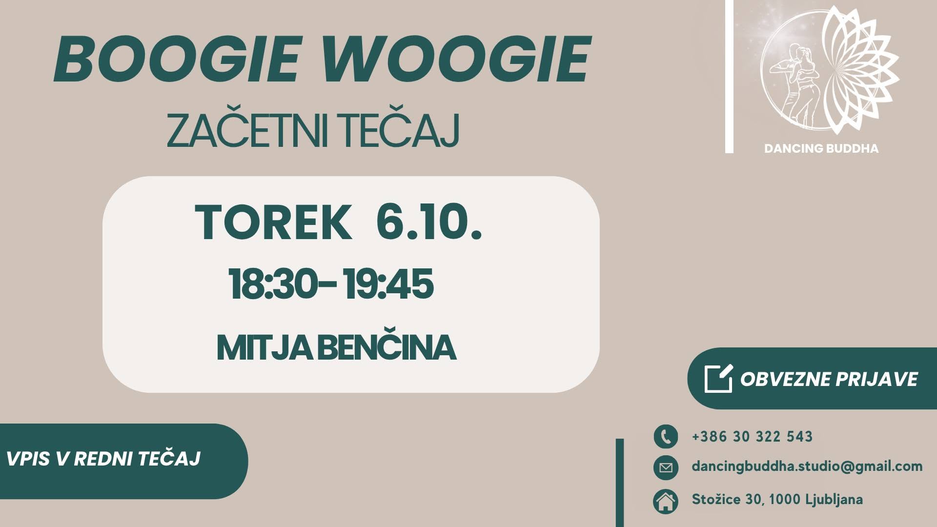 BOOGIE WOOGIE-VPIS V ZAČETNI TEČAJ — TUE 6 OCT