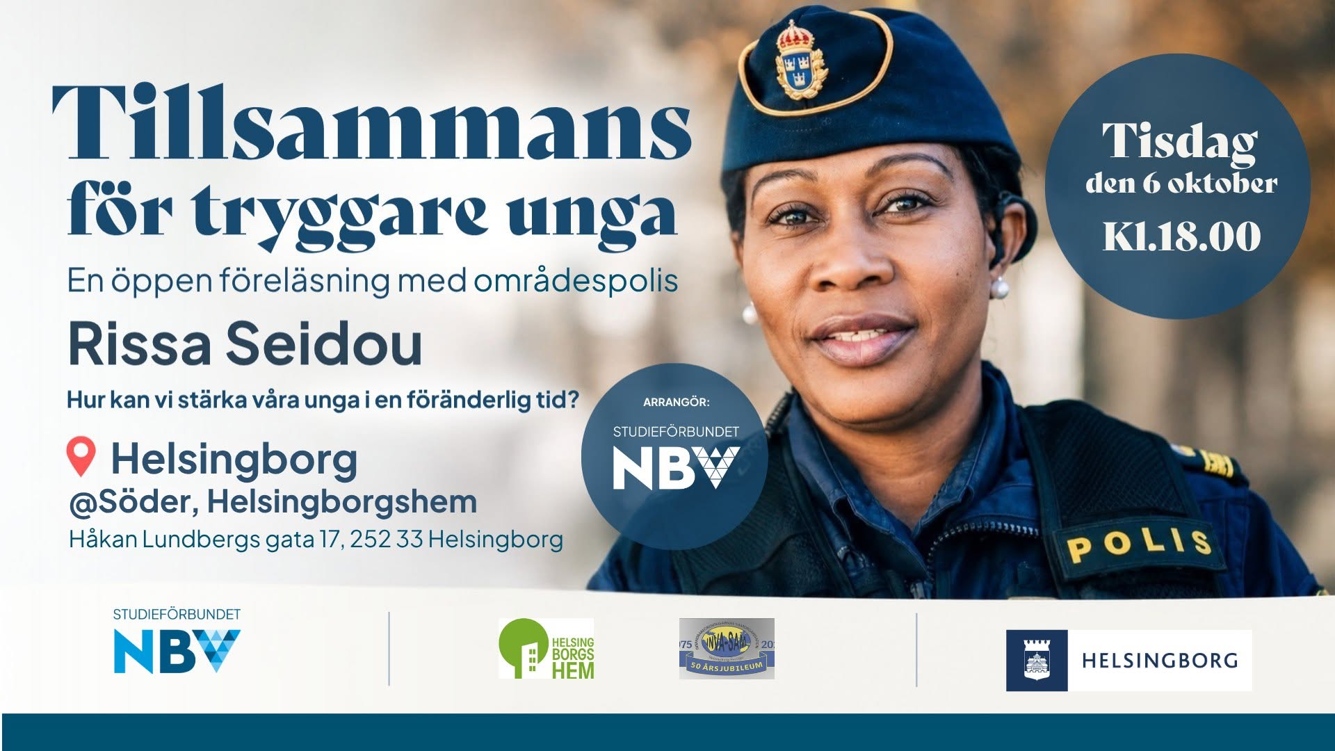 INSTÄLLT! (Helsingborg) TILLSAMMANS - för tryggare unga: Föreläsning med Rissa Seidou — TUE 6 OCT