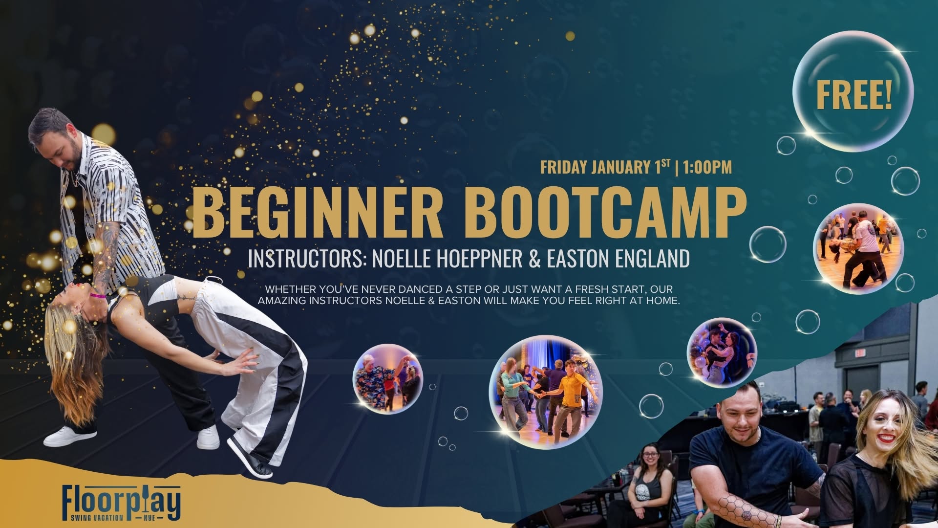 FREE Beginner Swing Dance Bootcamp | Floorplay NYE 2026-2027 — FRI 1 JAN 2027