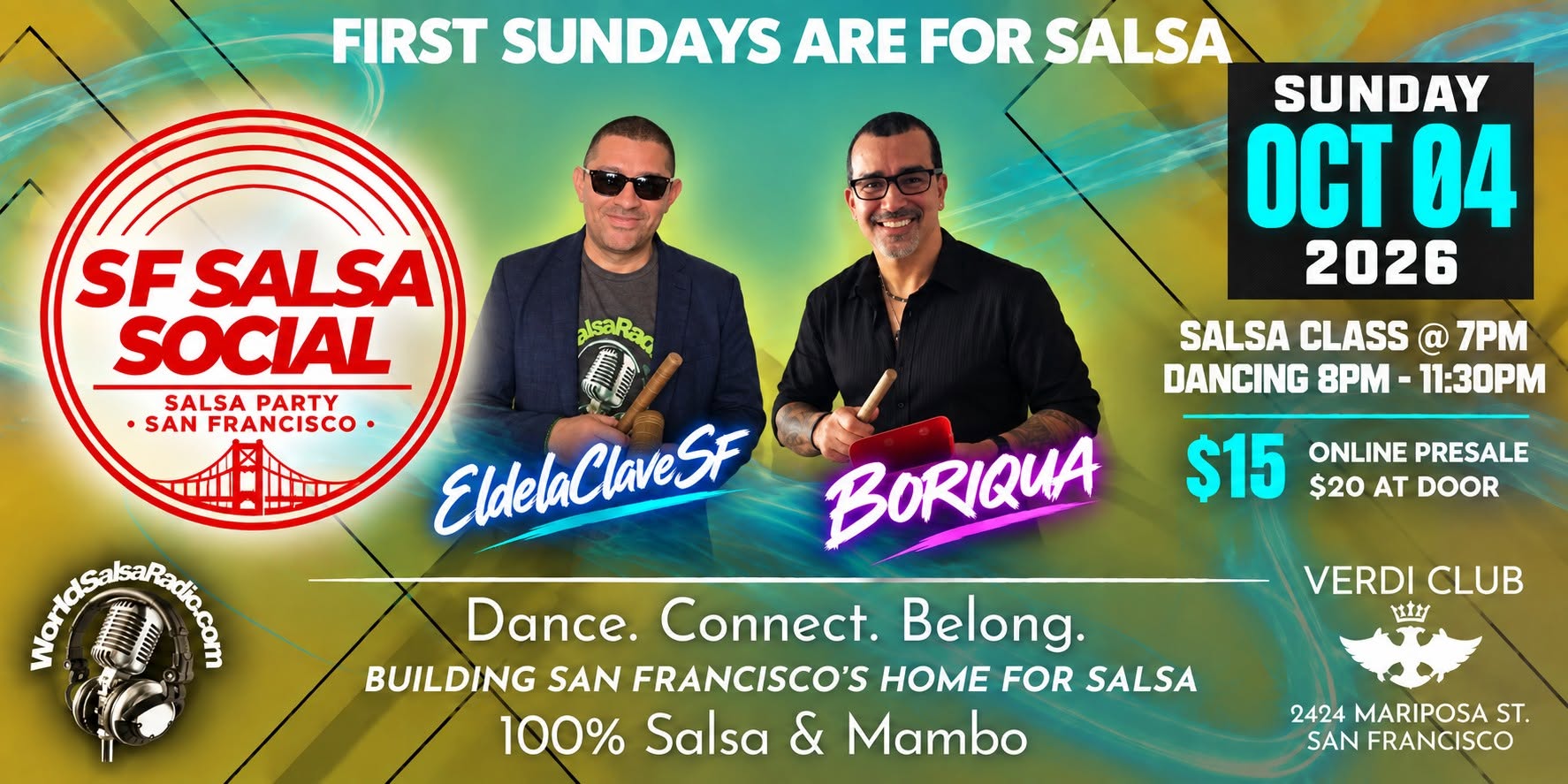 1st Sundays in San Francisco Are for Salsa | Salsa Lesson & Party @ Verdi Club (7pm-11:30pm) โ MON 5 OCT