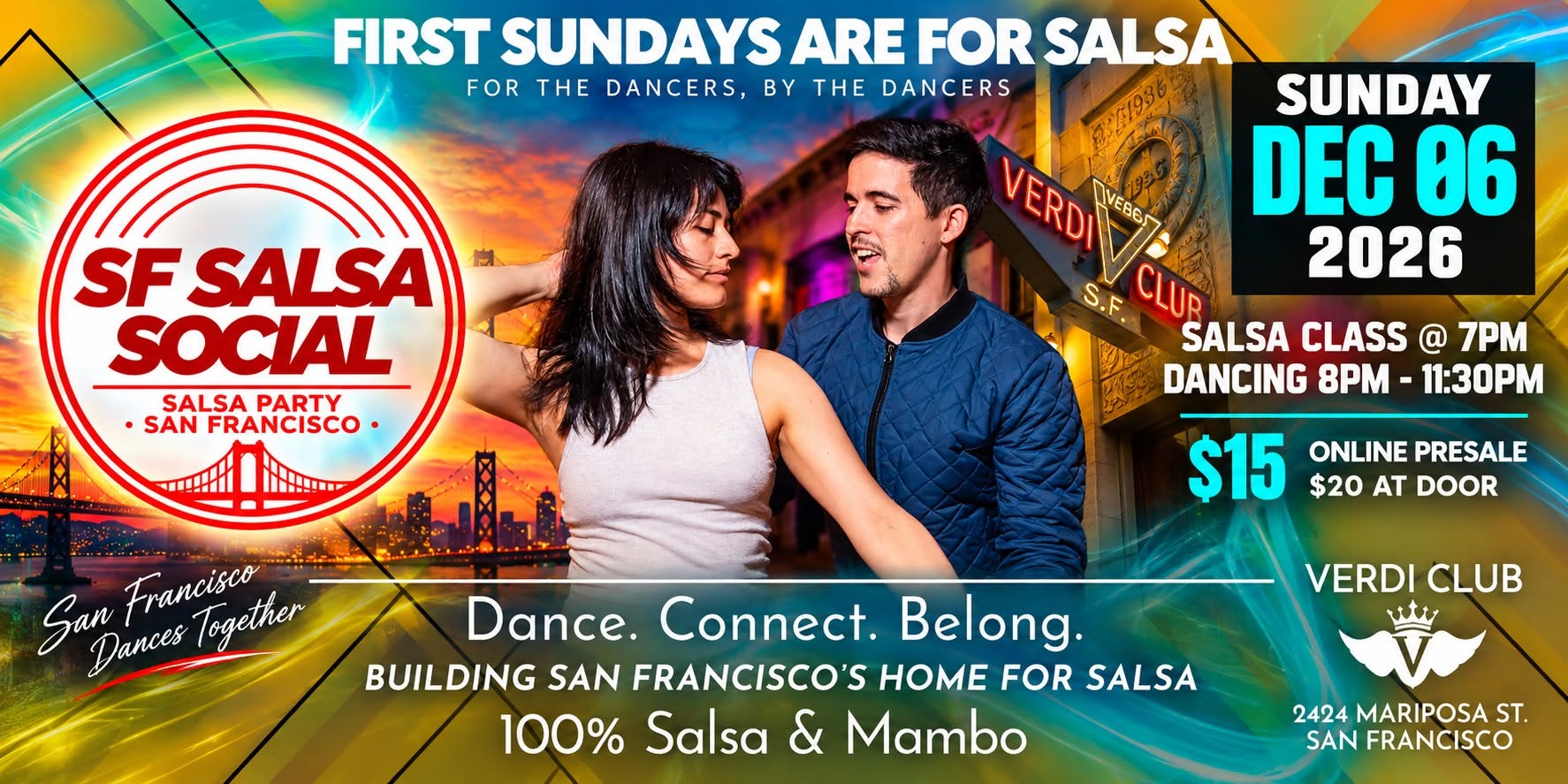 1st Sundays in San Francisco Are for Salsa | Salsa Lesson & Party @ Verdi Club (7pm-11:30pm) โ MON 7 DEC