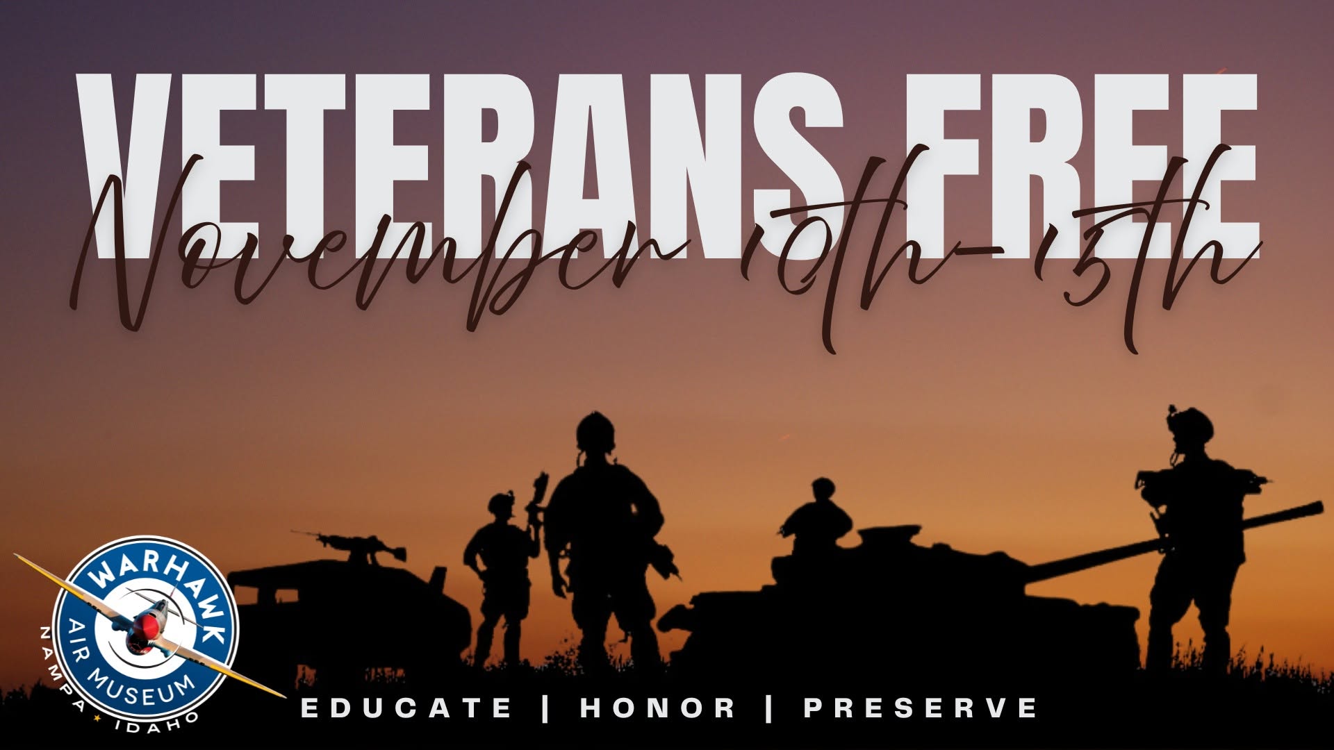 Free Admission For Veterans — TUE 10 – MON 16 NOV