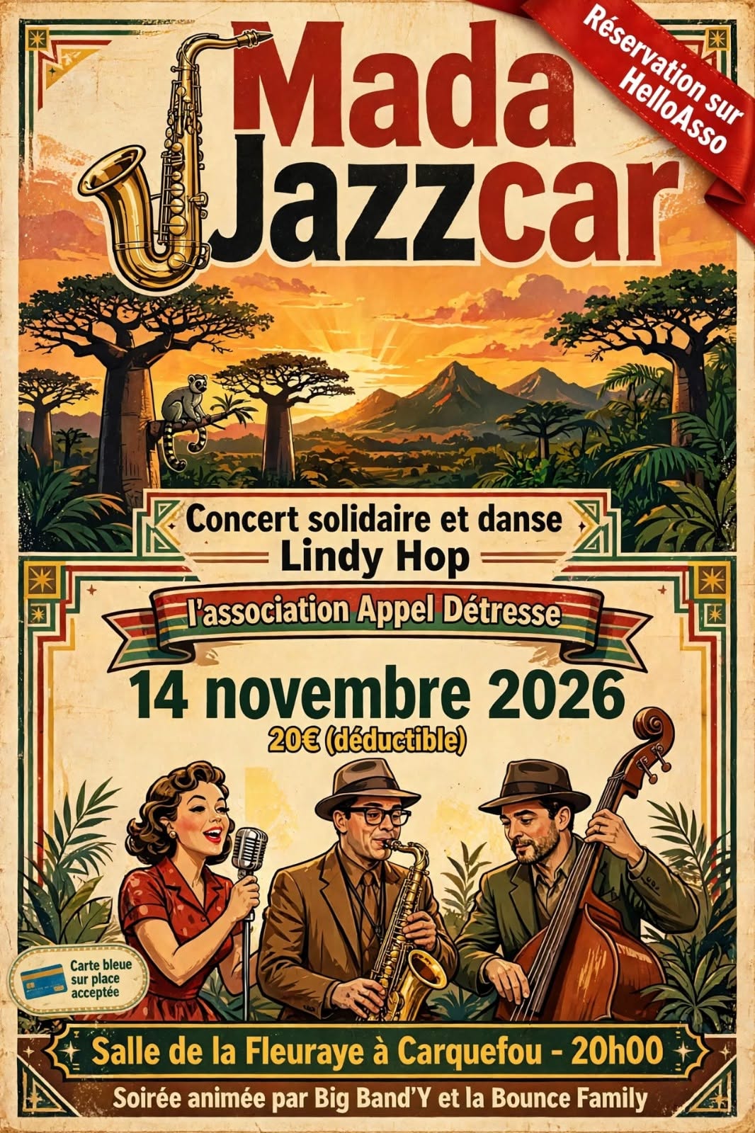 Soirée JAZZ et danse LINDY HOP Au bénéfice d' APPEL DETRESSE - NANTES Le 14 novembre 2026 — SAT 14 NOV