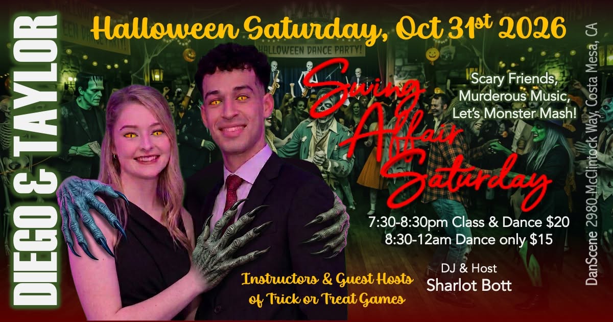 Swing Affair Saturday Special Halloween Dance with Diego & Taylor! β SUN 1 NOV