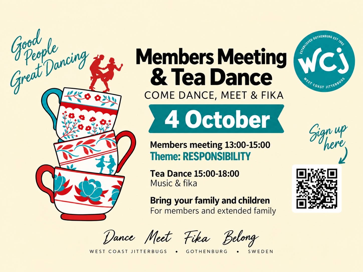Members Meeting & Tea Dance — SUN 4 OCT