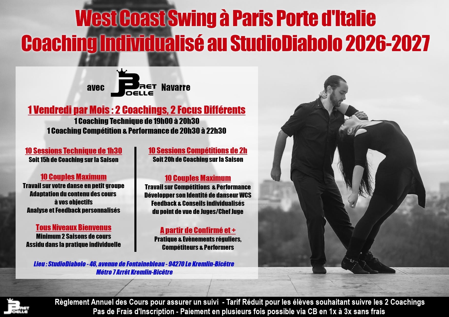 Cours West Coast Swing - Coaching Personnalisé avec Bret & Joëlle Navarre 2026-2027 - Paris — FRI 16 OCT