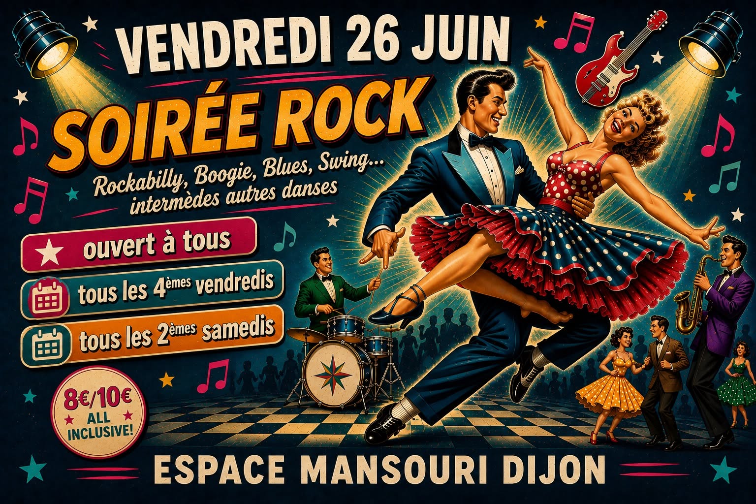 Soirée Rock, Rockabilly, Boogie, Blues et intermèdes autres danses avec Dj Bouss (ouverte à tous) ! — SAT 10 – SUN 11 OCT