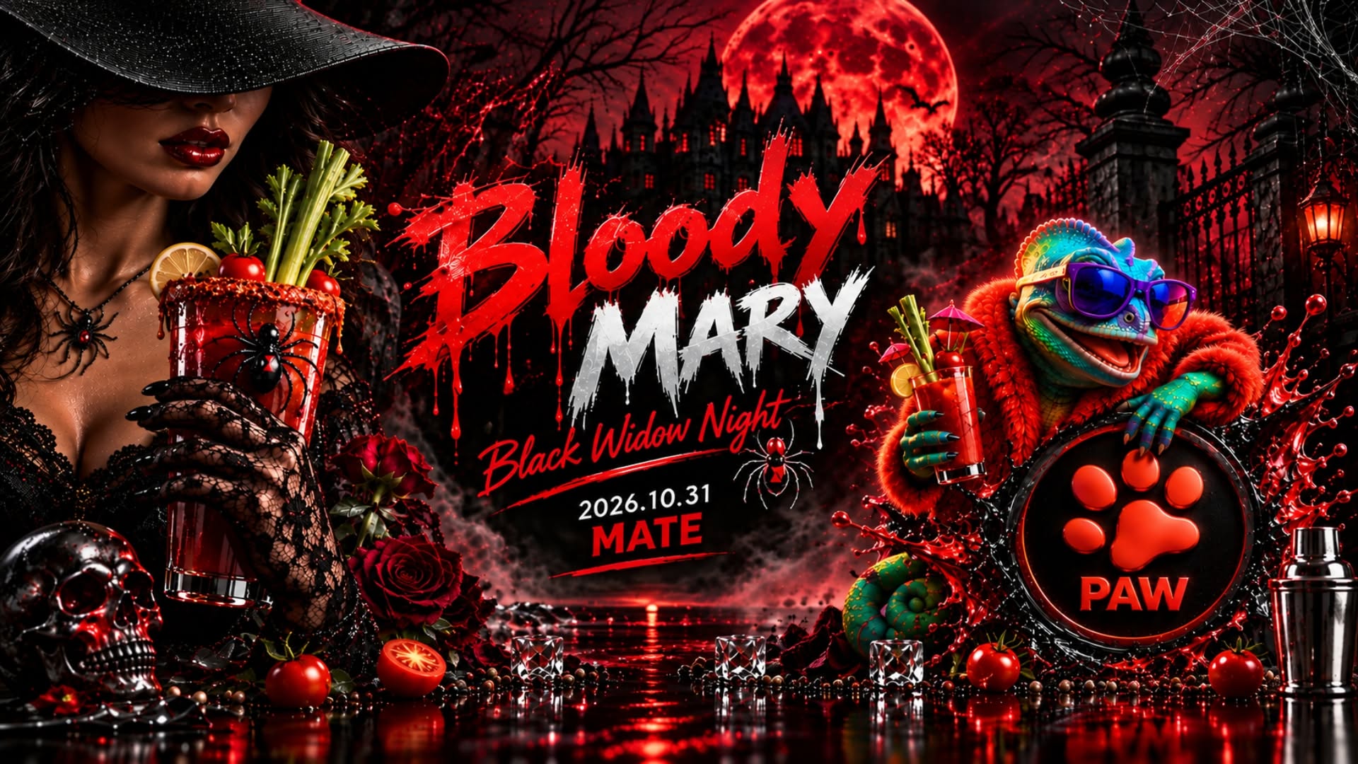 PAW | 🩸Bloody Mary Black Widow Night🕷️ 7️⃣ DJ, 4️⃣ workshop, 4️⃣ stílus @ MATE (26.10.31.) — SAT 31 OCT – SUN 1 NOV
