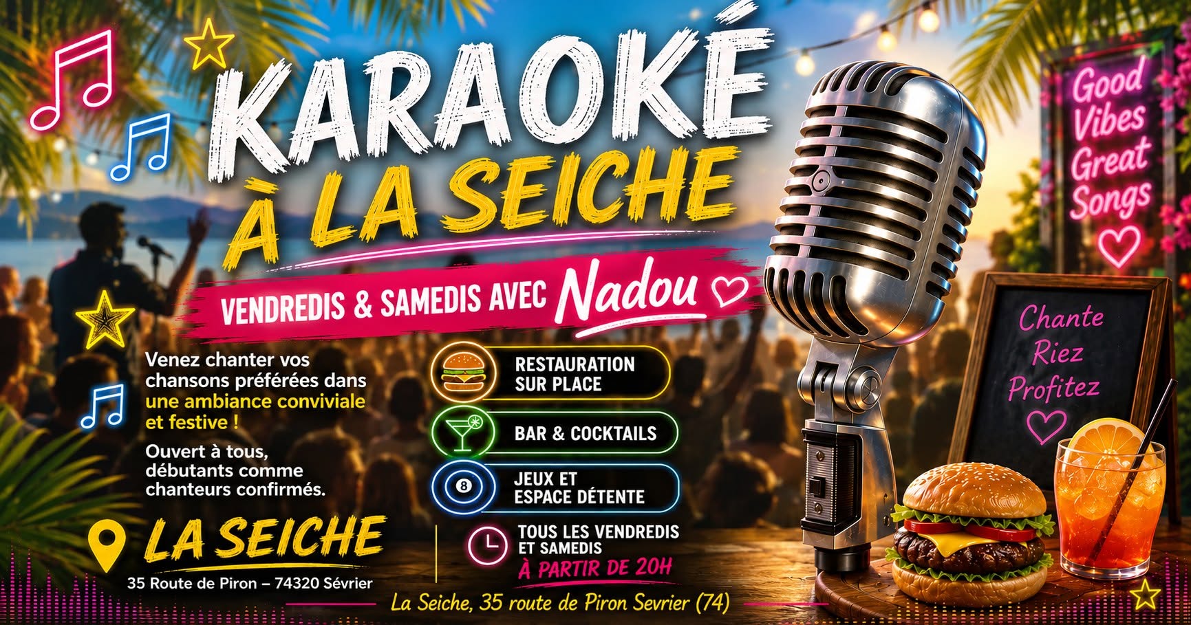👩🎤 Karaoké avec Nadou vendredi et samedi à La Seiche — SAT 18 APR – SAT 31 OCT