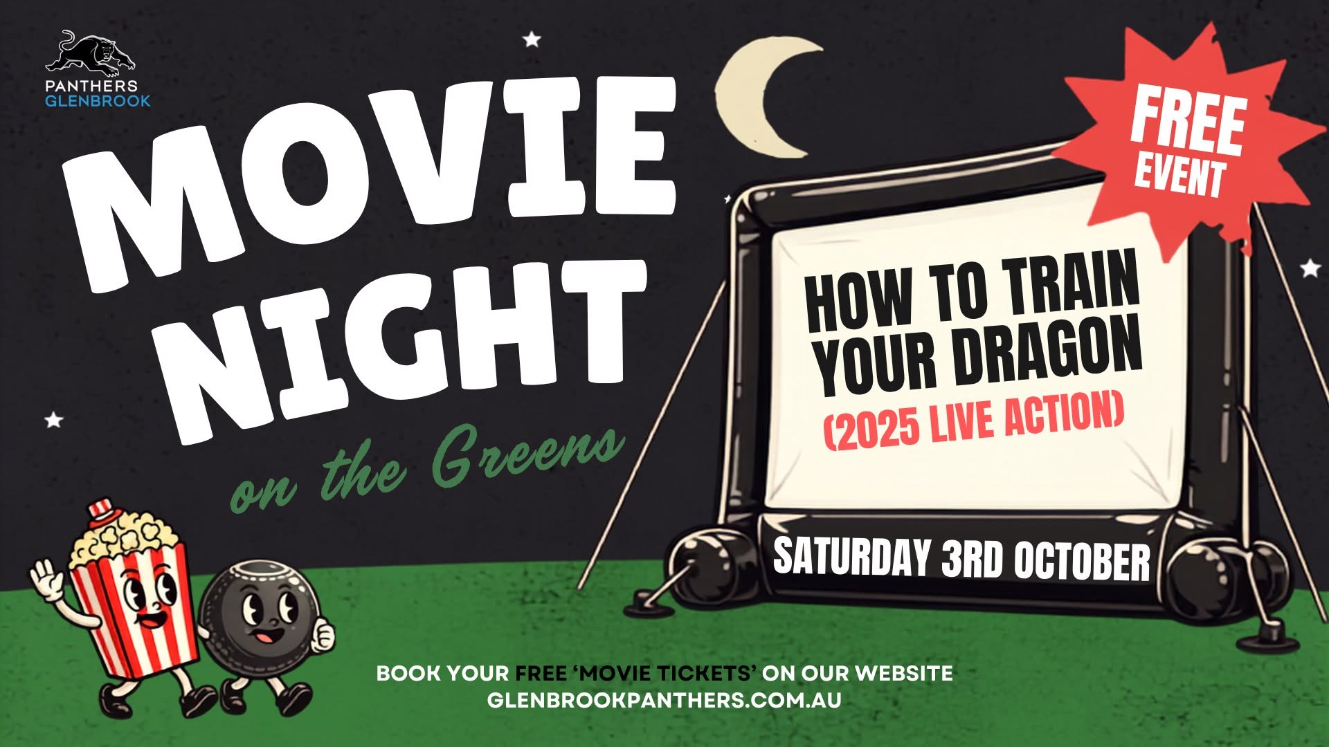FREE Movie Night on the Greens β How to Train Your Dragon β SAT 3 OCT