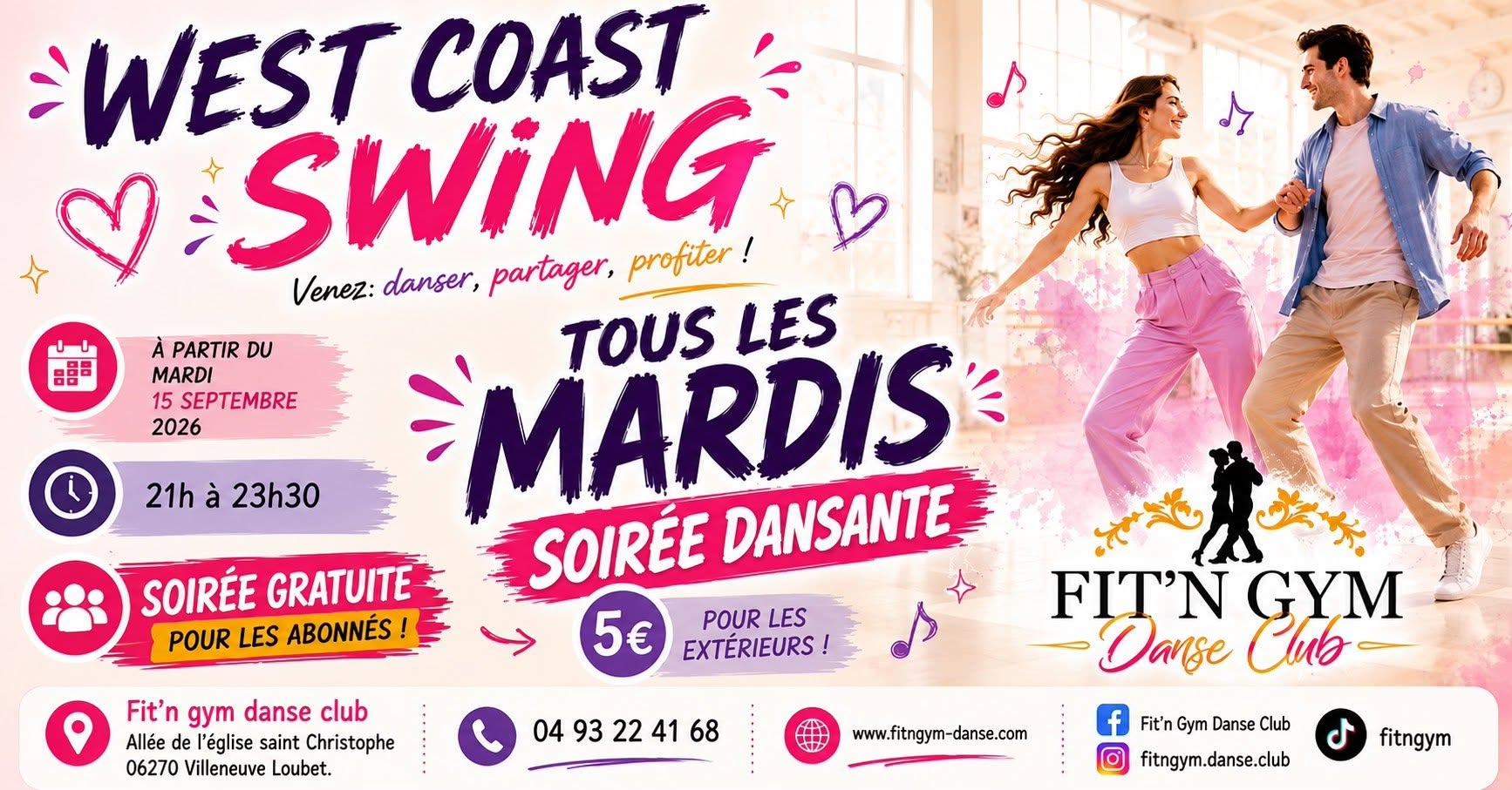 TOUS LES MARDIS SOIREE DANSANTE WEST COAST SWING AU FIT — TUE 6 OCT