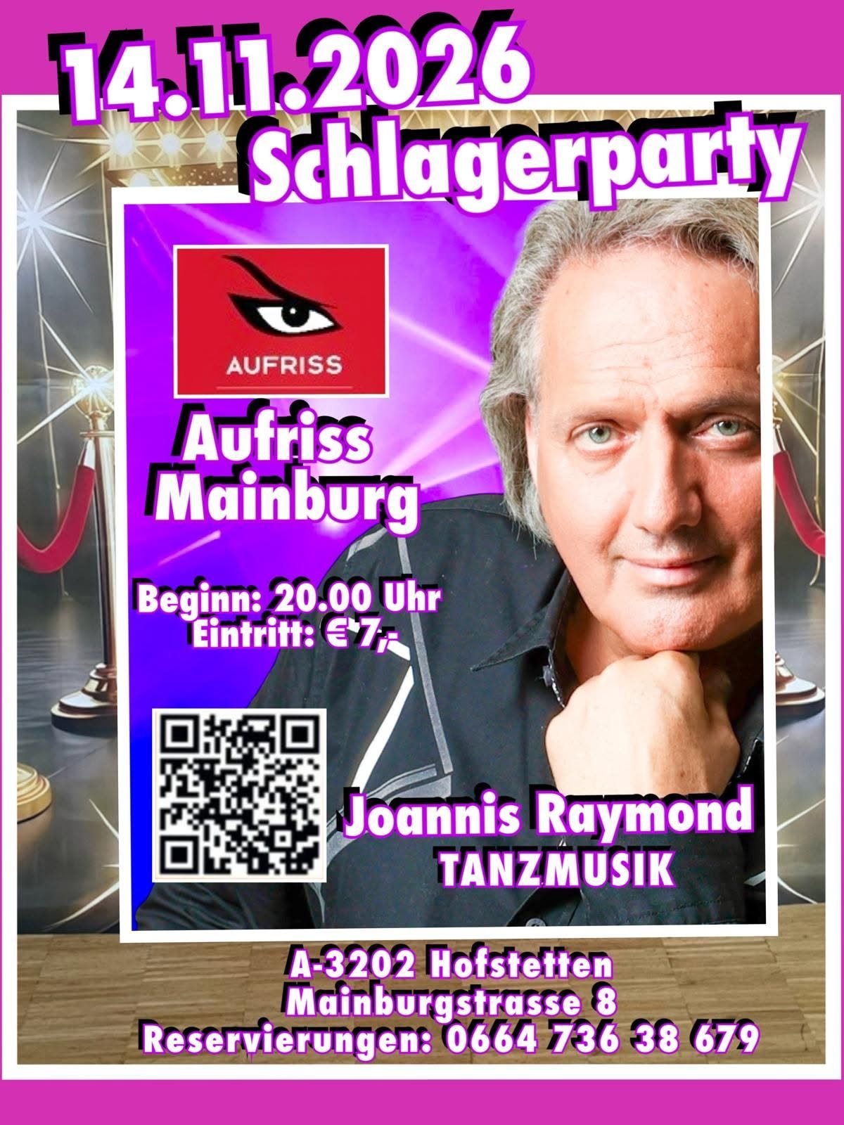 Schlagerparty mit Joannis Raymond — SAT 14 – SUN 15 NOV