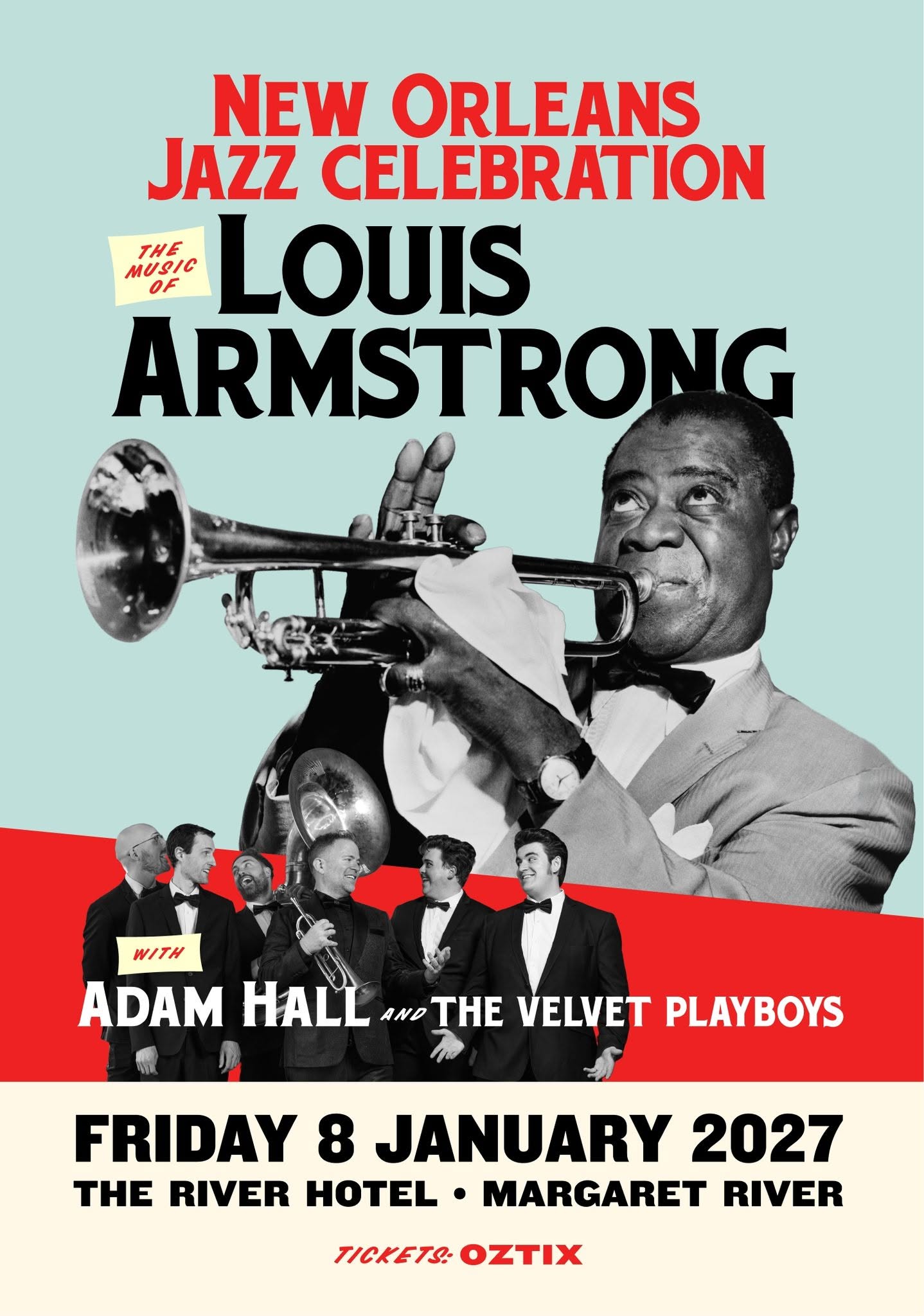 MARGARET RIVER! New Orleans Jazz Celebration! featuring Adam Hall & the Velvet Playboys — FRI 8 JAN 2027
