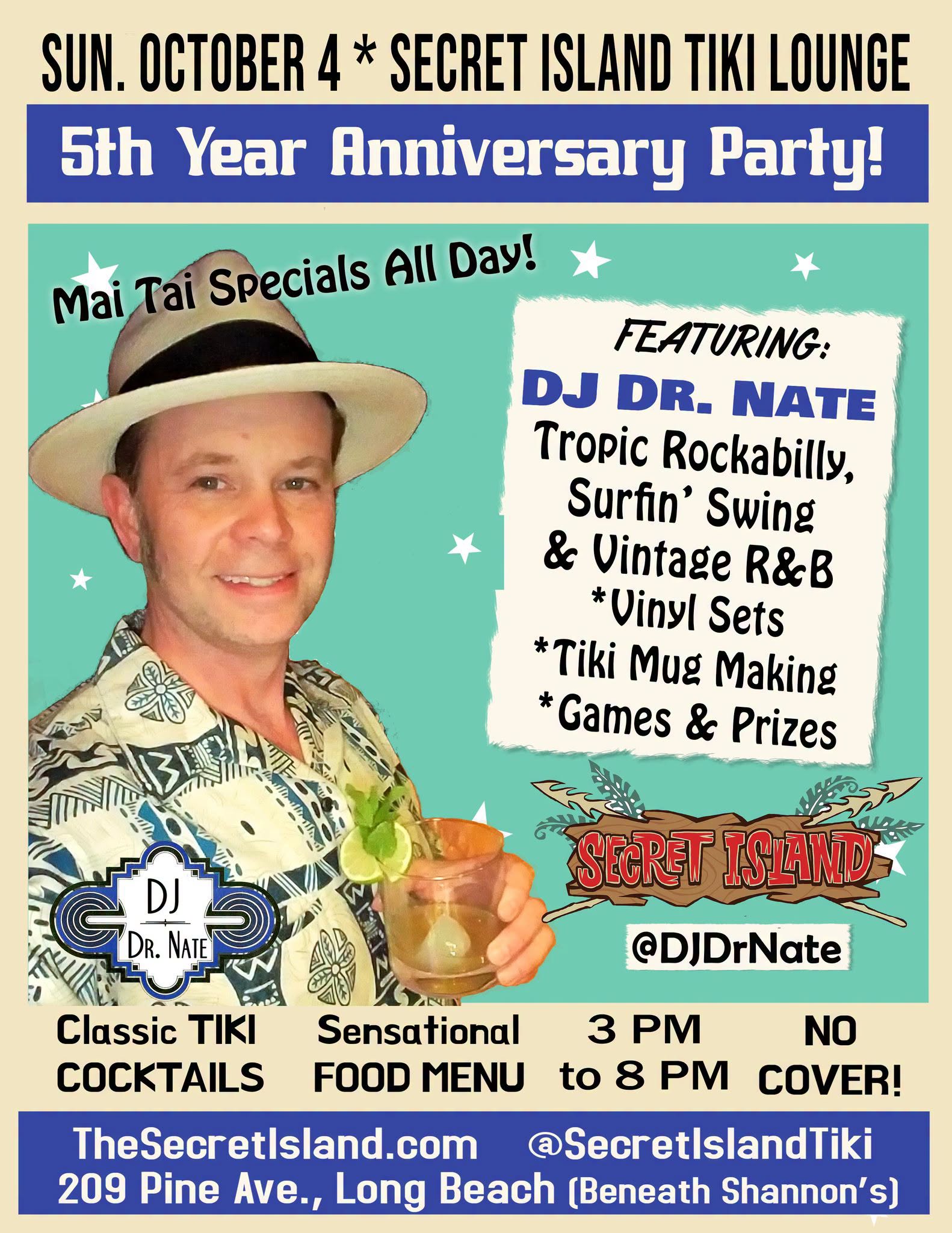 SUNDAY FUN DAY 5th Anniversary Party of Secret Island with DJ Dr Nate — SUN 4 – MON 5 OCT