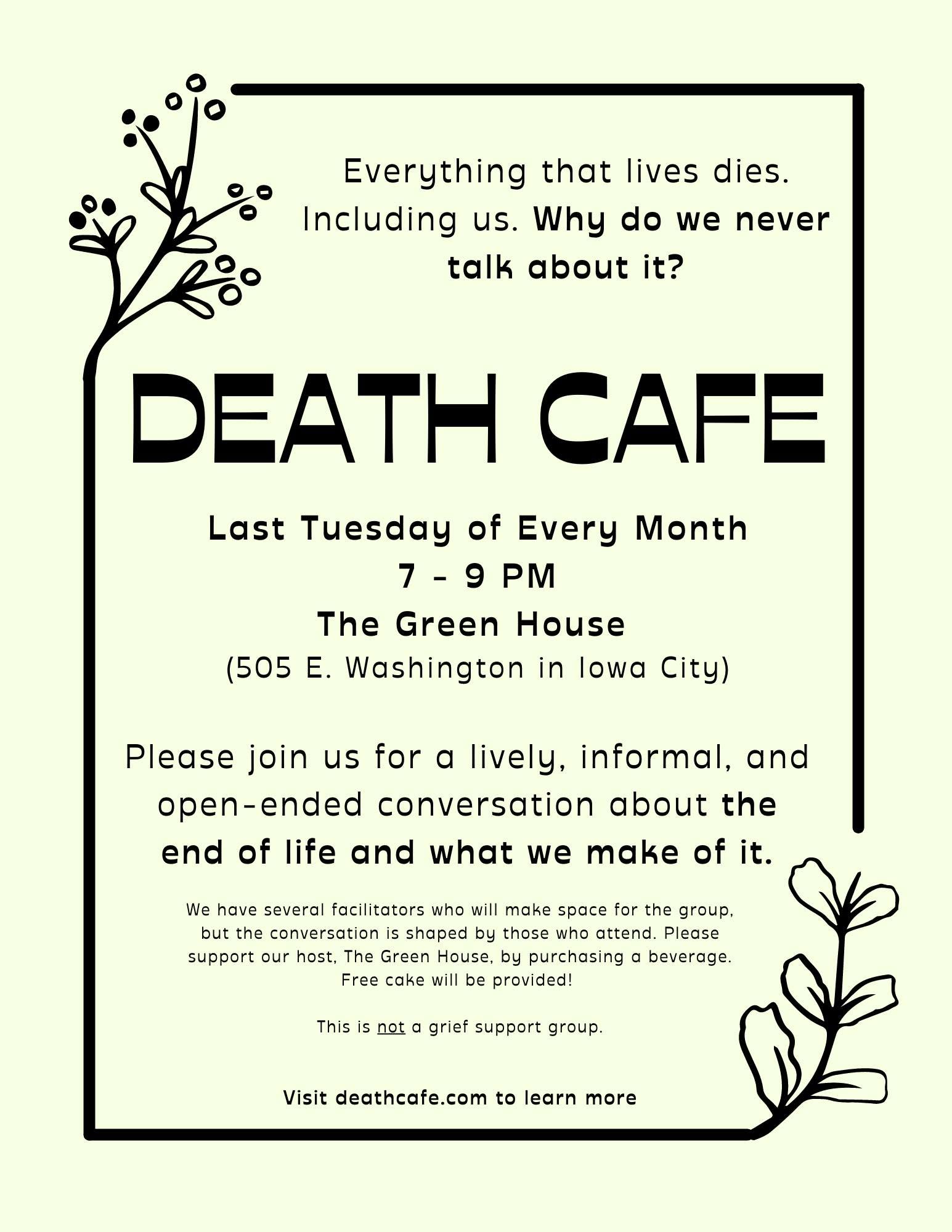 Death Cafe @ The Greenhouse IC — WED 28 OCT