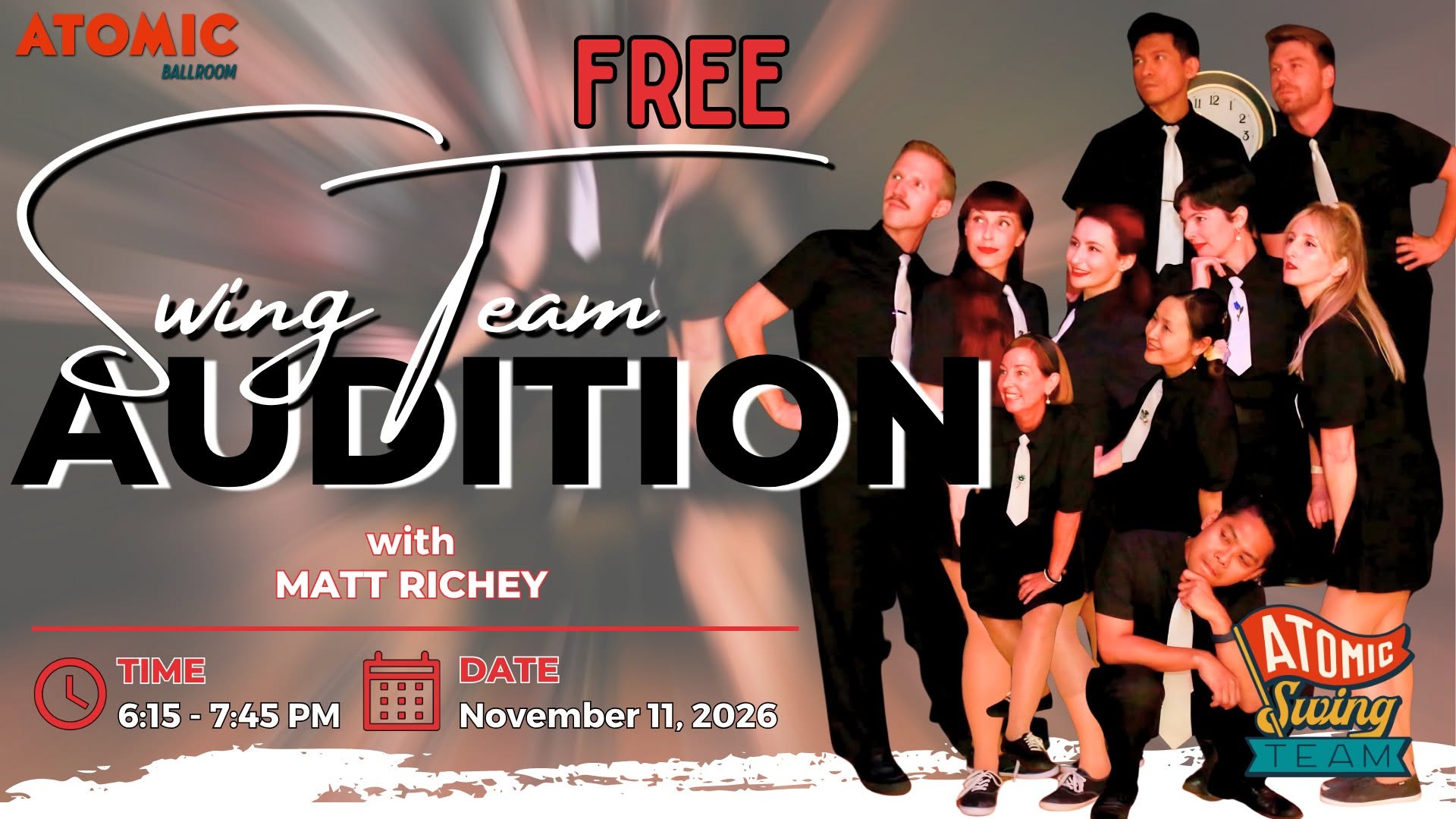 FREE Atomic Swing Team Audition | ATOMIC Ballroom! — THU 12 NOV