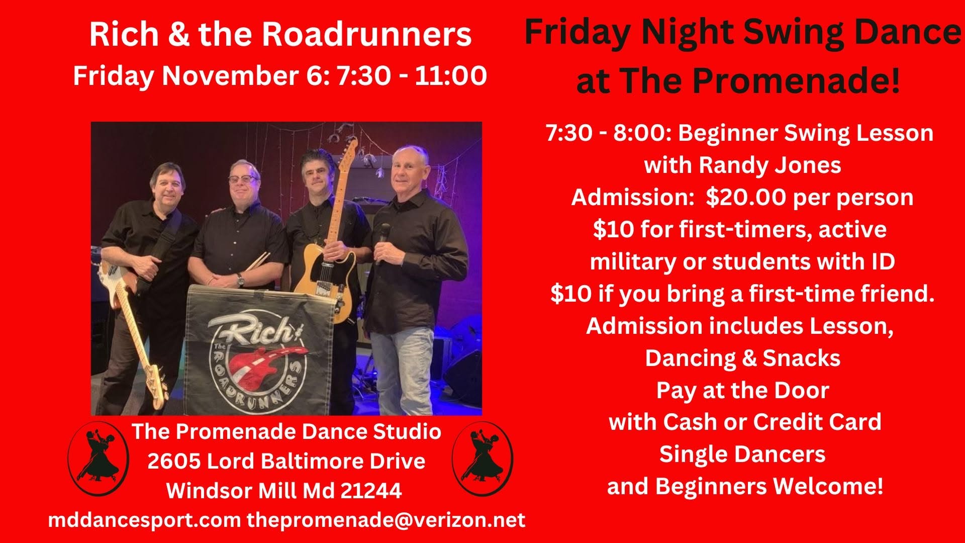 Rich and The Roadrunners at The Promenade Dance Studio Friday Night Swing!! — SAT 7 NOV