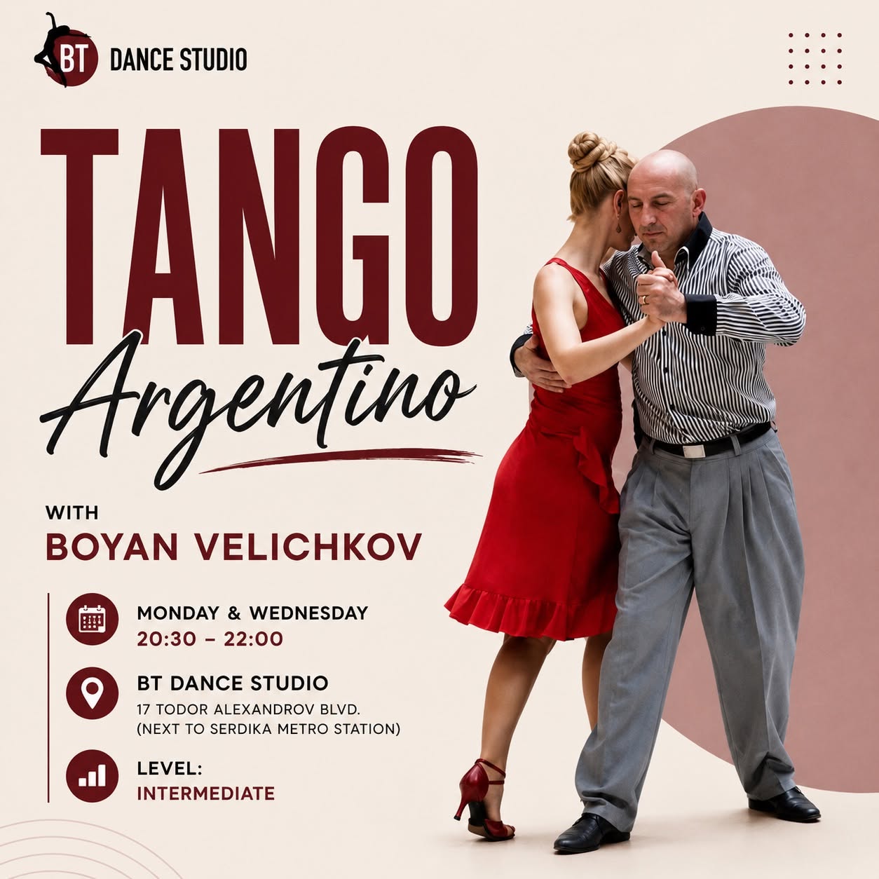 Regular Tango Argentino Classes with Boyan Velichkov — WED 7 OCT