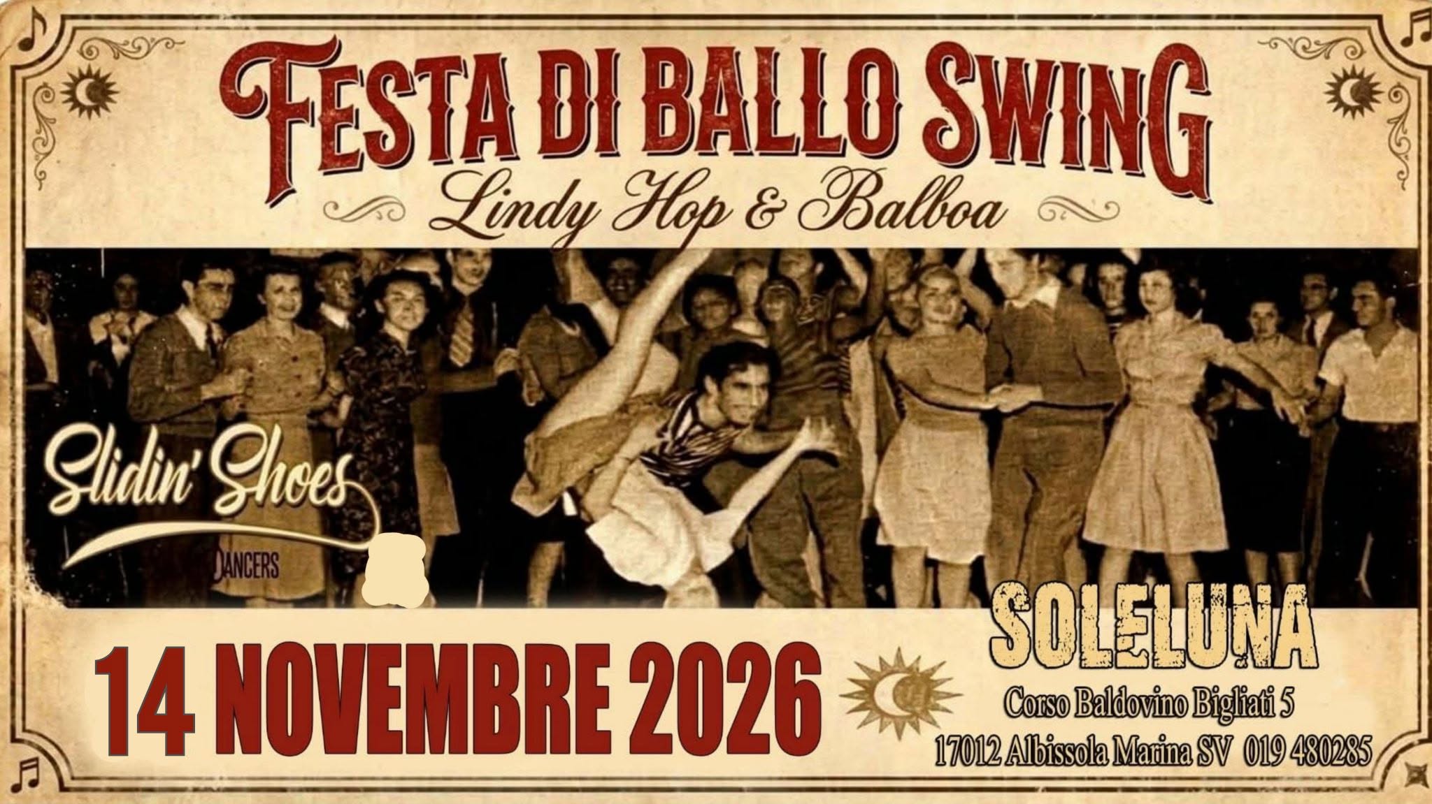 LINDY HOP E BALBOA SOCIAL DANCE AL SOLELUNA — SAT 14 NOV