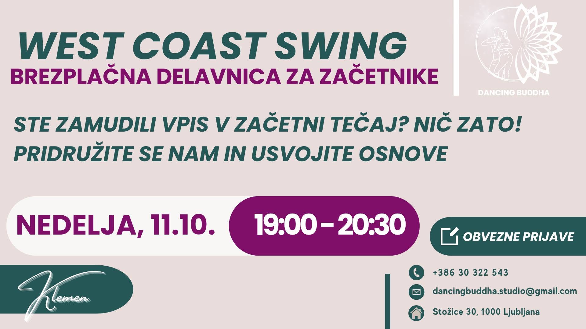 WEST COAST SWING-BREZPLAČNA DELAVNICA ZA ZAČETNIKE — SUN 11 OCT
