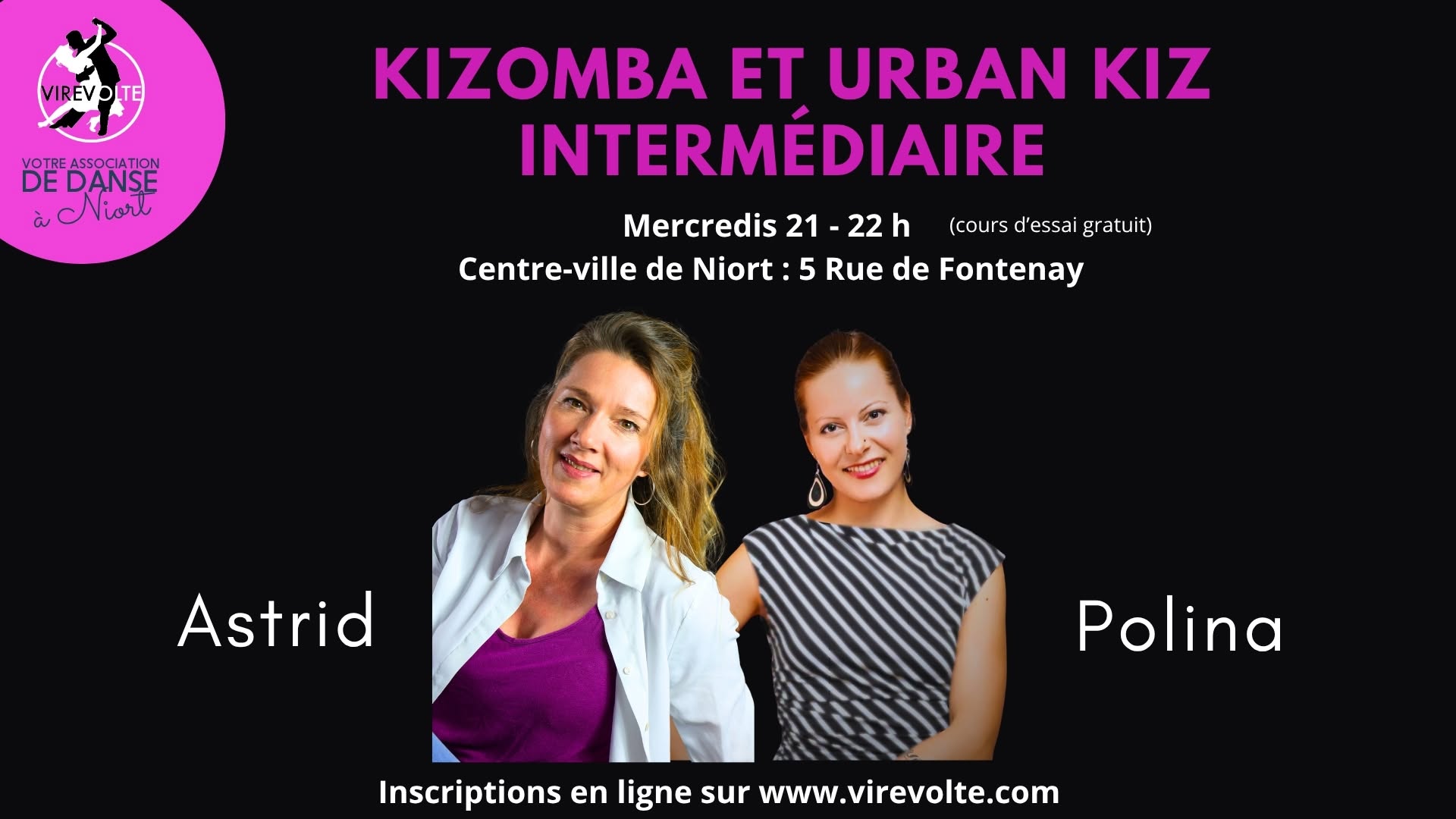 Cours de Kizomba intermédiaire avec Astrid et Polina à Niort — WED 9 JUN 2027