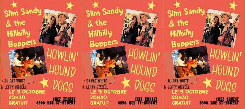 Rockabilly & Hillbilly night avec Slim Sandy and the Hillbilly Boppers et The Howlin' Hound Dogs  — SAT 10 OCT