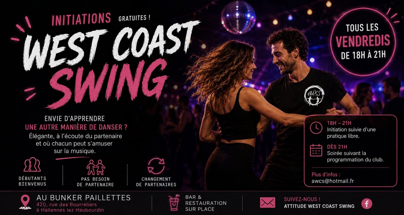 🪩 WEST COAST SWING🪩18 à 21h. GRATUIT — FRI 16 OCT