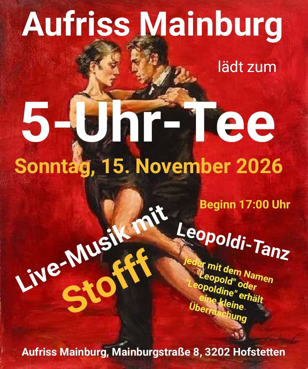5-Uhr-Tee mit Live-Musik durch Stofff - Leopolditanz — SUN 15 NOV