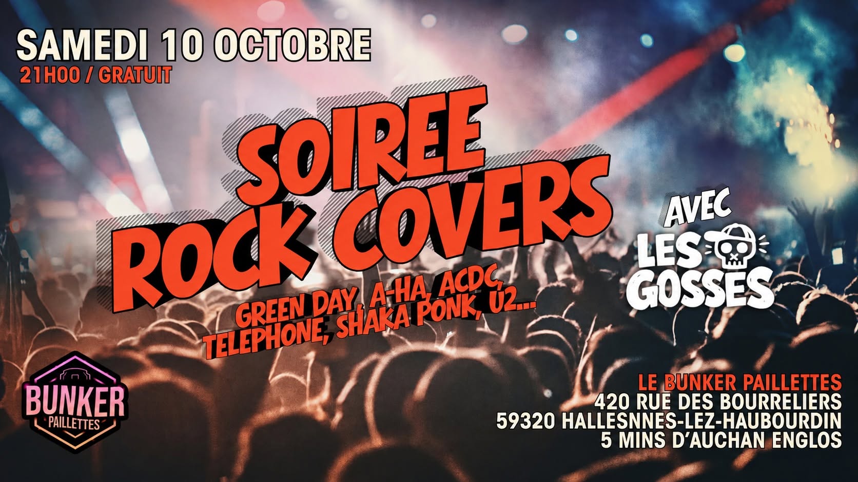 🎸 SOIRÉE ROCK COVER AVEC : LES GOSSES (LIVE) 🎸 GRATUIT — SAT 10 OCT