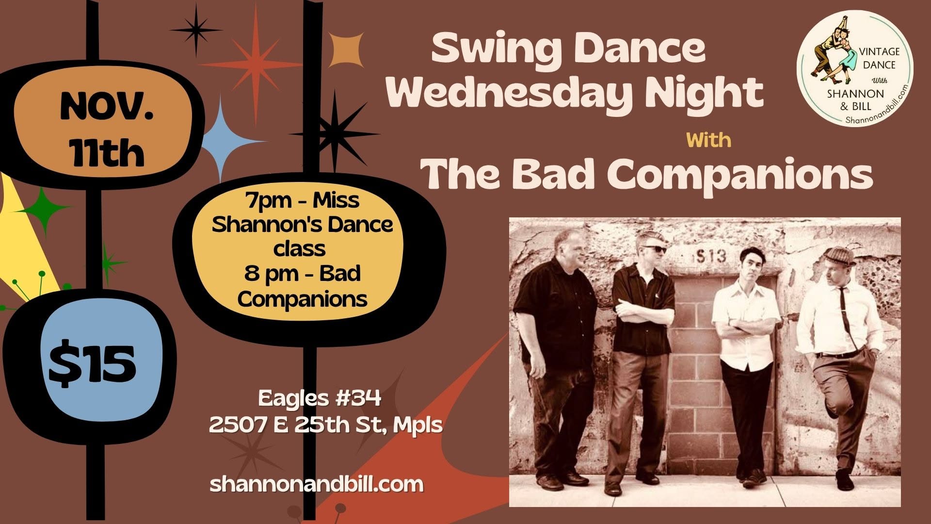 The Bad Companions at Swing Dance Wednesday Night 11/11 — THU 12 NOV