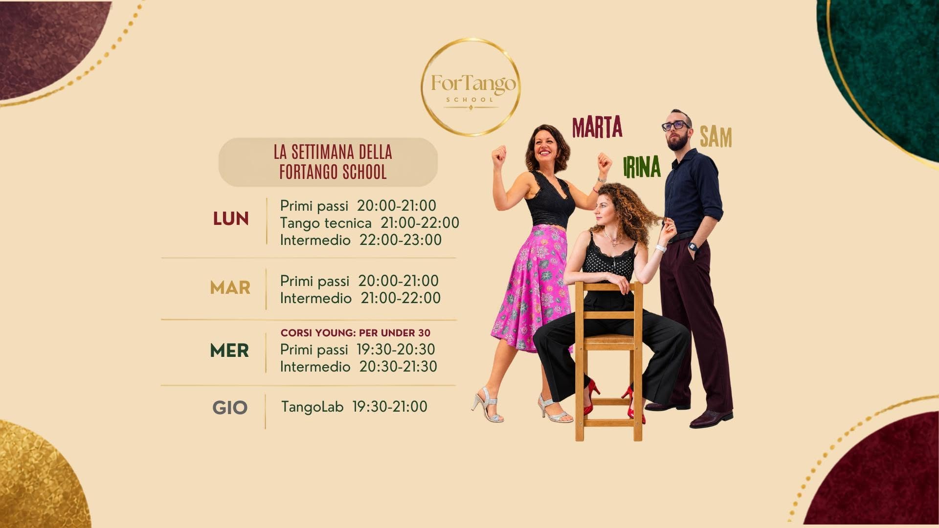 ForTango school corsi di tango 2026-2027 — MON 19 OCT – MON 2 NOV