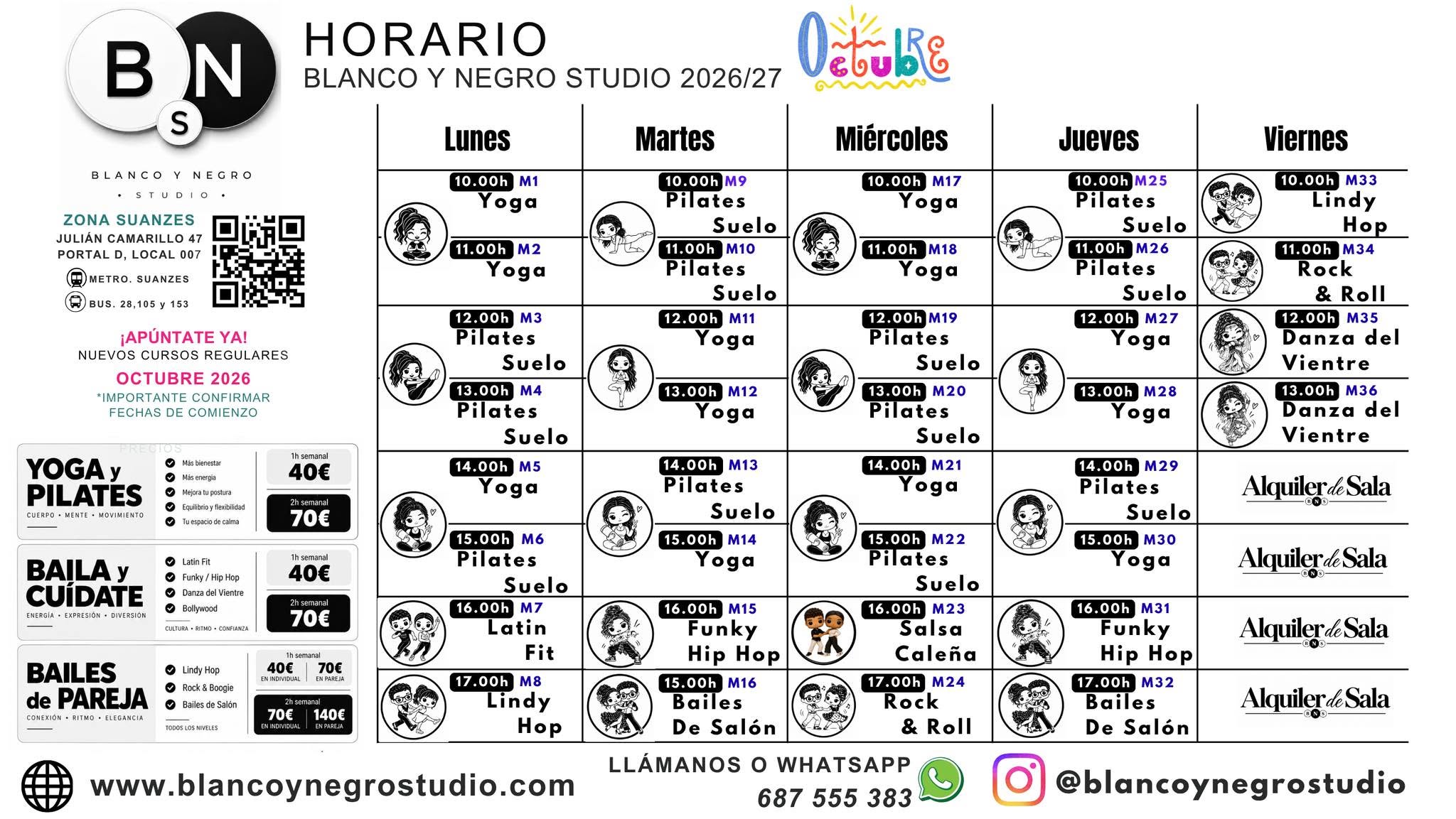 Inscripción Clases Regulares Yoga / Pilates / Fitness en Blanco y Negro Studio. — SUN 4 – SUN 18 OCT