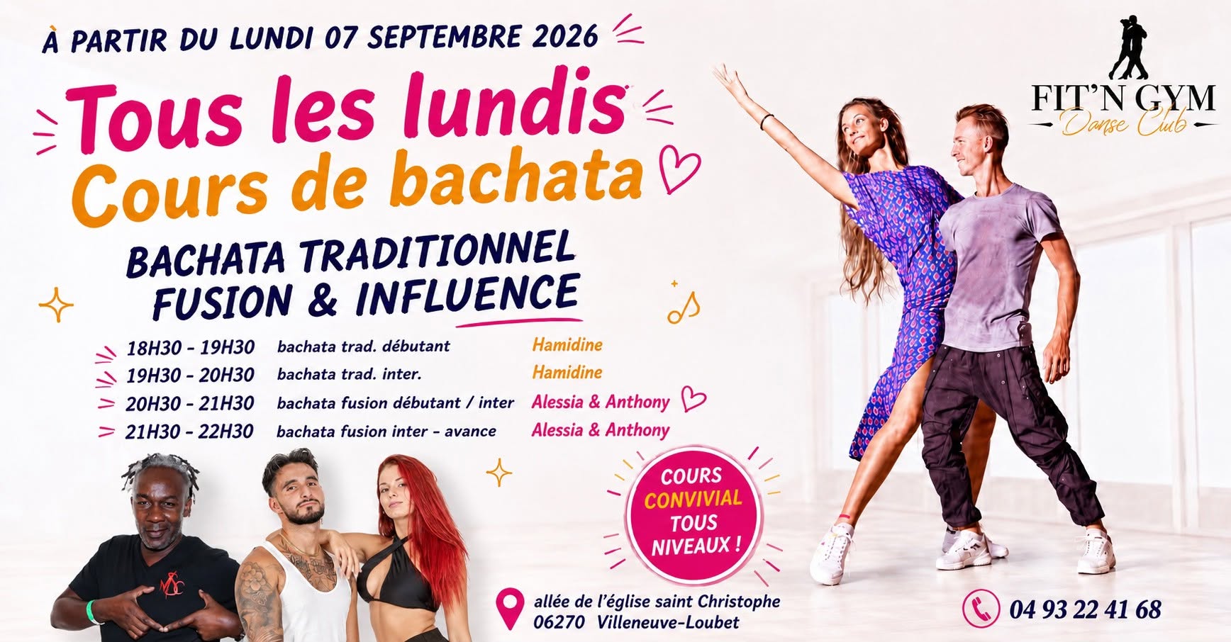 RENTREE COURS DE BACHATA TRADITIONNEL / FUSION / INFLUENCE AVEC HAMIDINE ANTHONY & ALESSIA AU FIT — MON 12 OCT