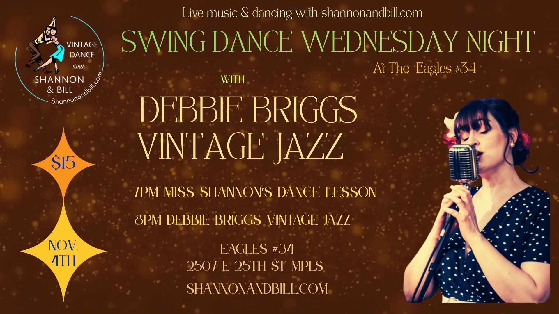 Debbie Briggs at Swing Dance Wednesday Night 11/4 — WED 4 – THU 5 NOV